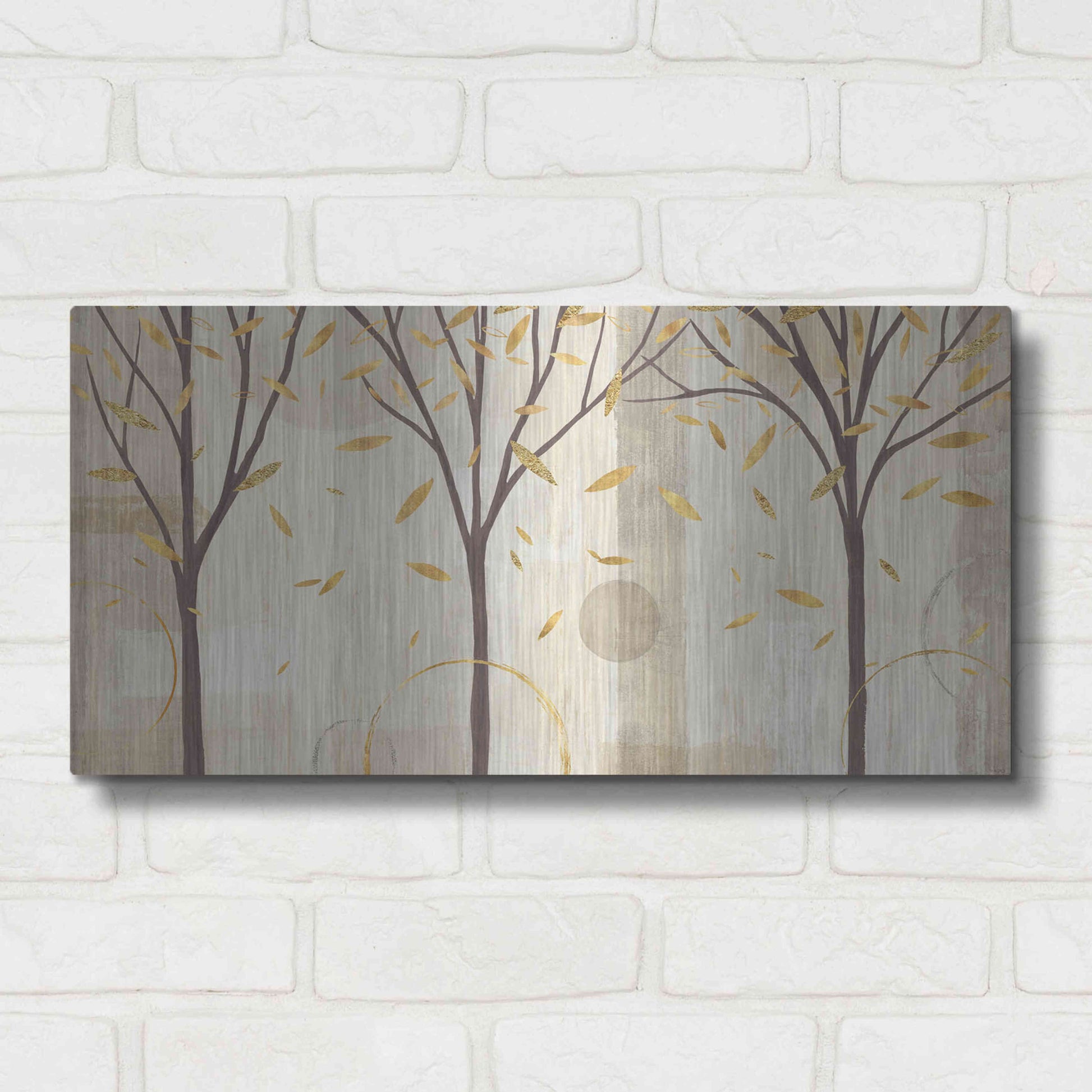 Luxe Metal Art 'Watercolor Forest Gold I' by Veronique Charron, Metal Wall Art,24x12