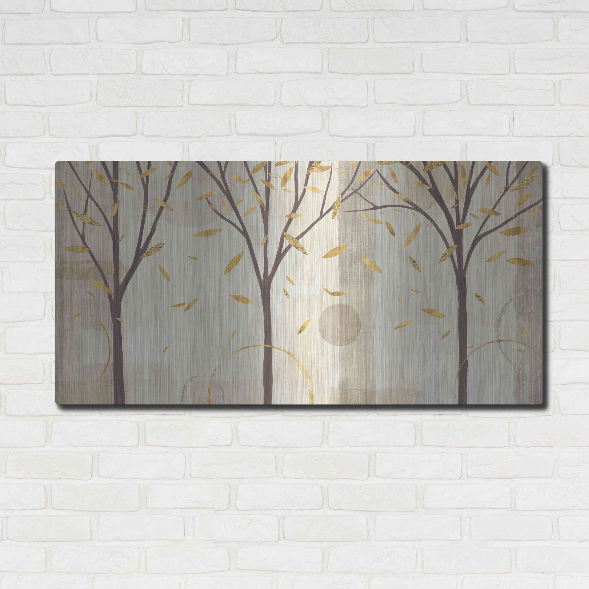 Luxe Metal Art 'Watercolor Forest Gold I' by Veronique Charron, Metal Wall Art,48x24