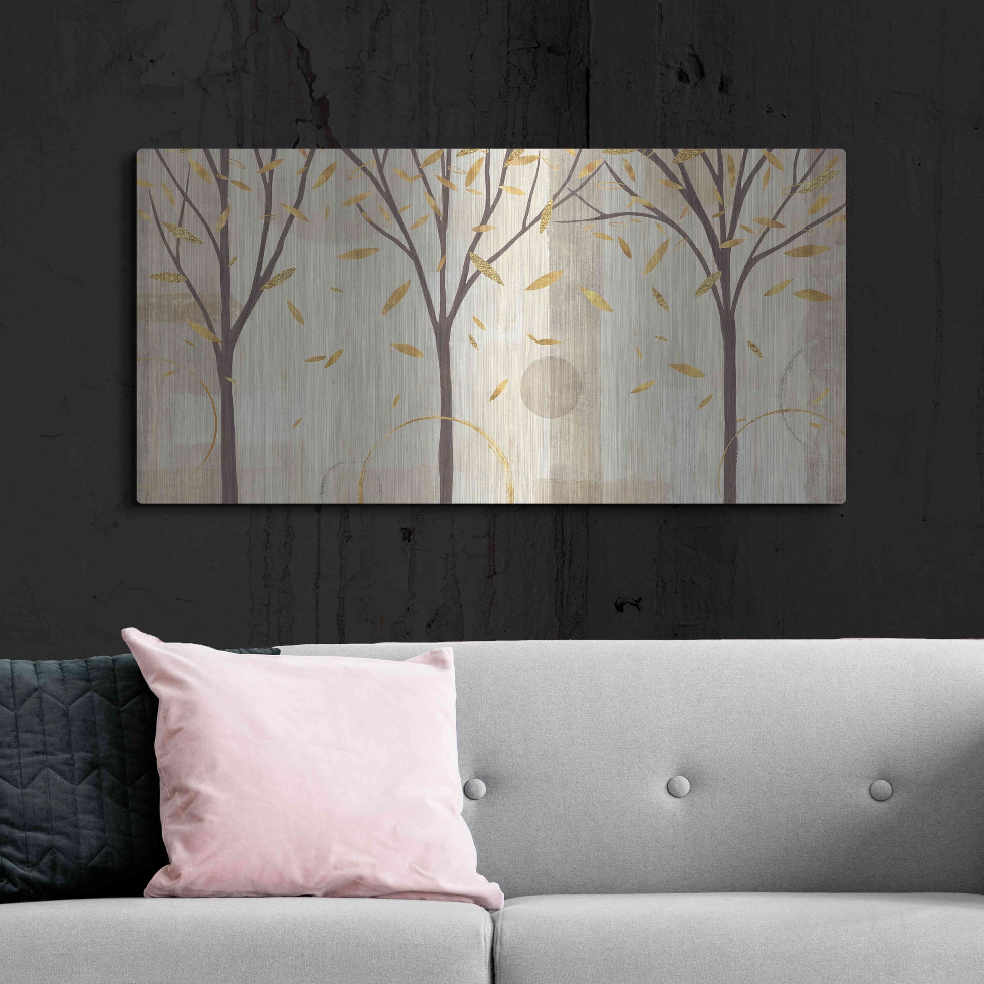 Luxe Metal Art 'Watercolor Forest Gold I' by Veronique Charron, Metal Wall Art,48x24