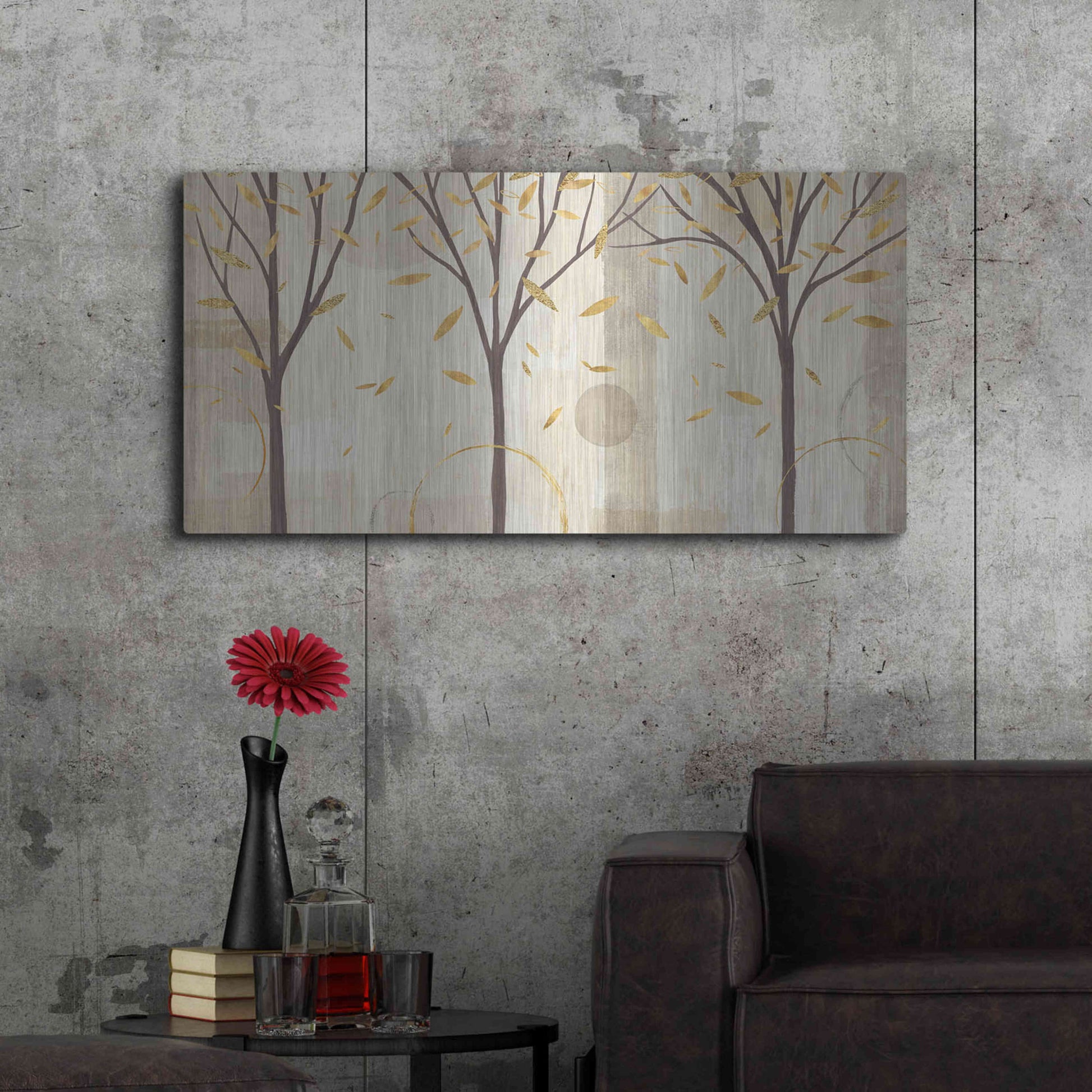 Luxe Metal Art 'Watercolor Forest Gold I' by Veronique Charron, Metal Wall Art,48x24