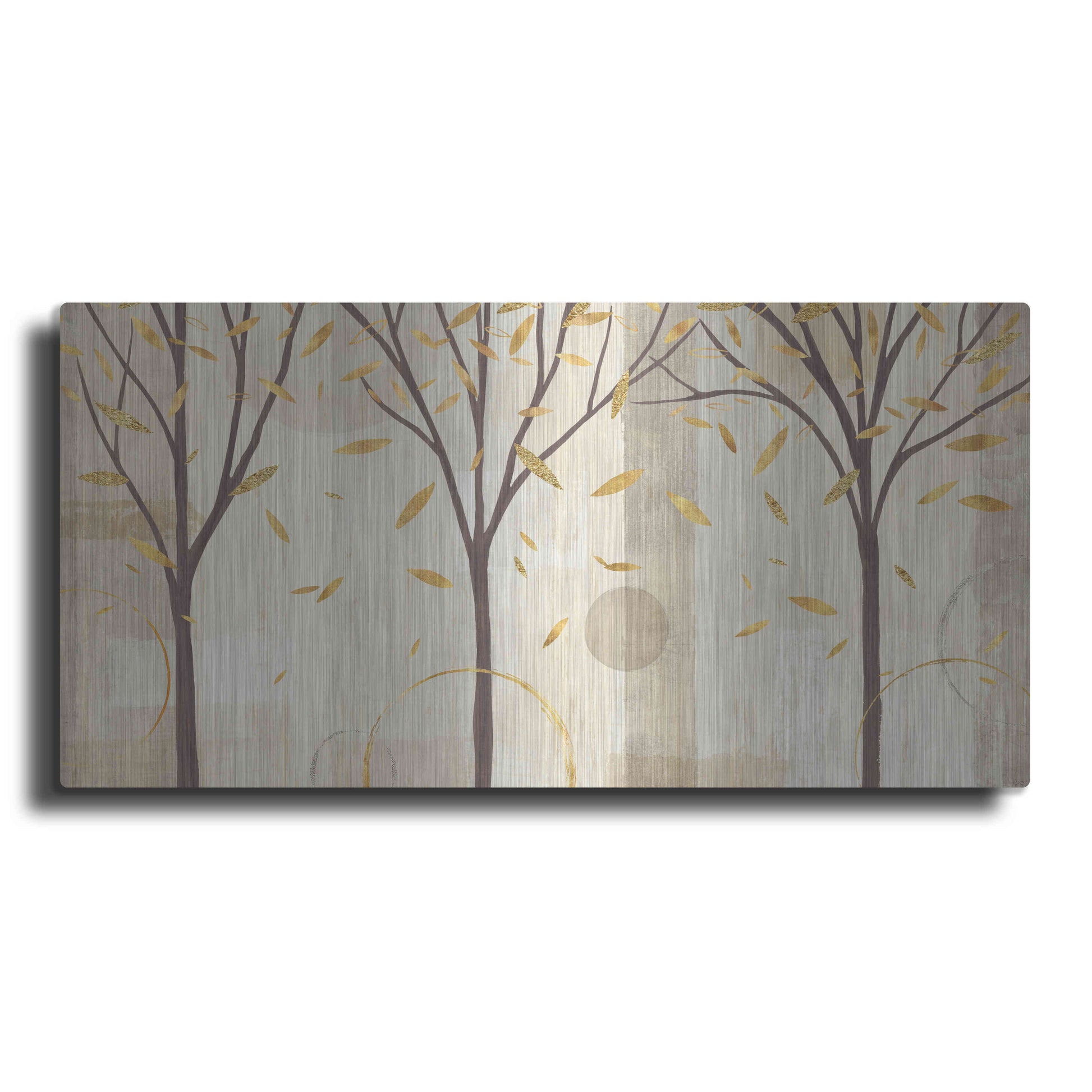 Luxe Metal Art 'Watercolor Forest Gold I' by Veronique Charron, Metal Wall Art