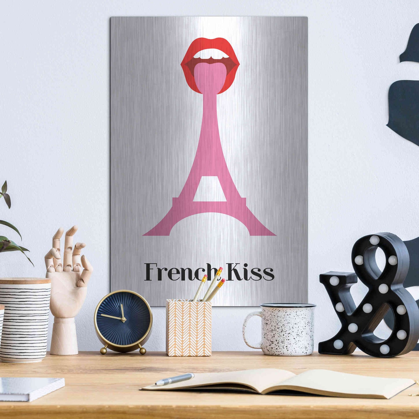 Luxe Metal Art 'French Kiss' by Cesare Bellassai, Metal Wall Art,12x16