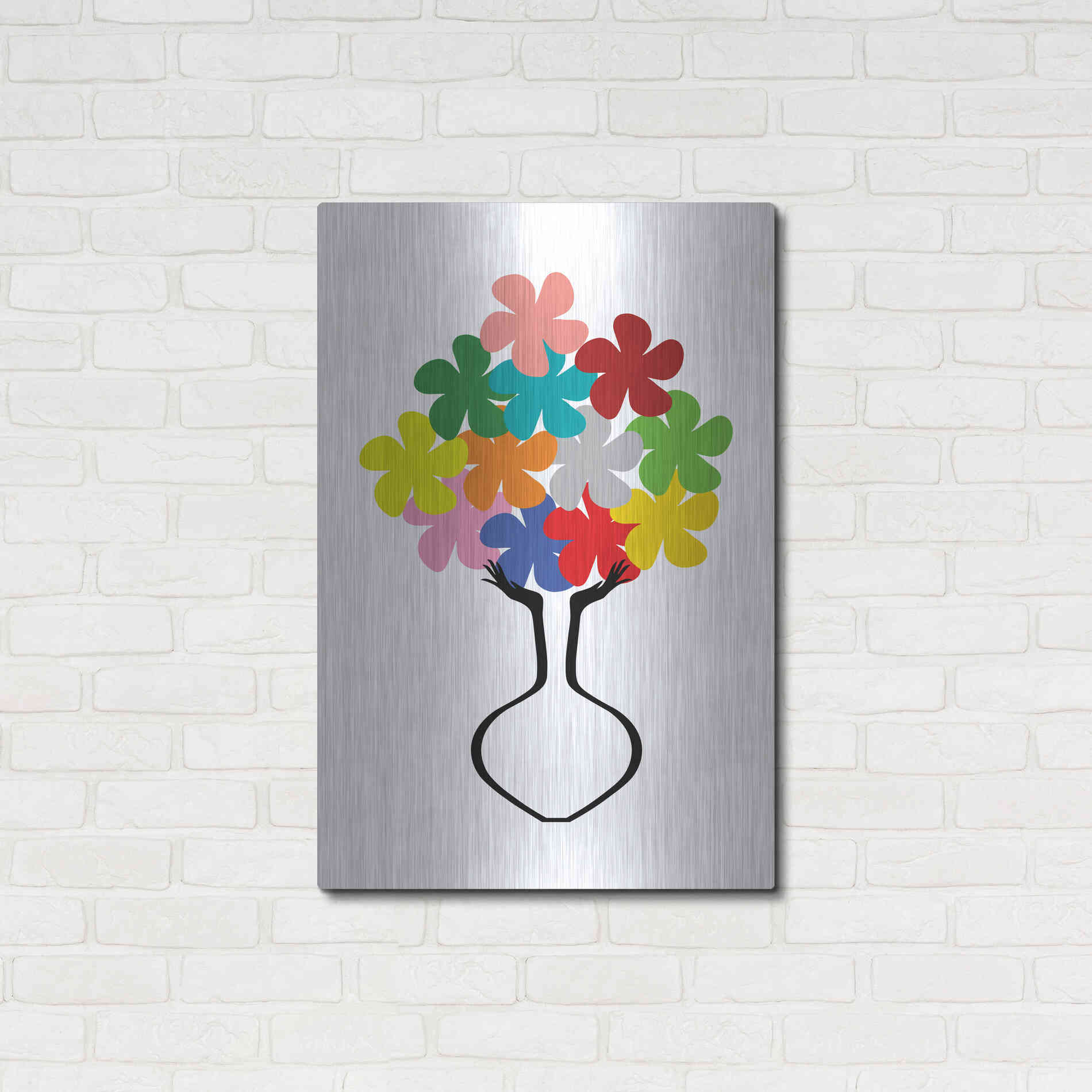 Luxe Metal Art 'Holding Some Flowers' by Cesare Bellassai, Metal Wall Art,24x36