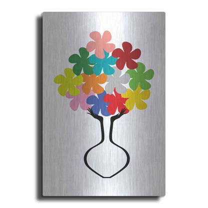 Luxe Metal Art 'Holding Some Flowers' by Cesare Bellassai, Metal Wall Art