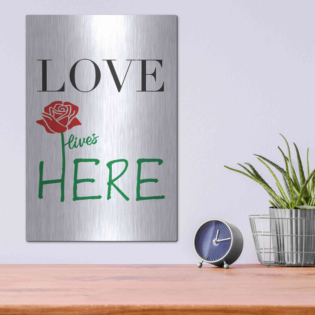 Luxe Metal Art 'Love Lives Here' by Cesare Bellassai, Metal Wall Art,12x16