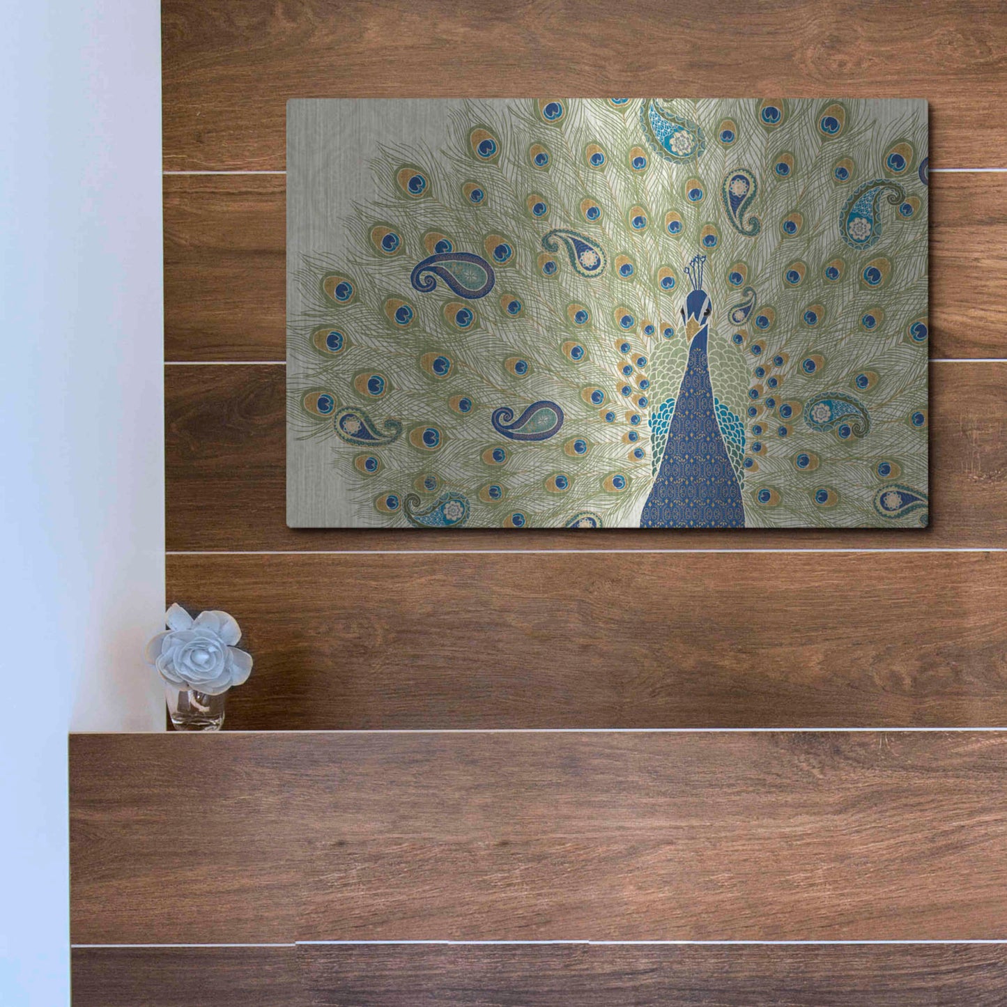 Luxe Metal Art 'Peacock Paradise II' by Veronique Charron, Metal Wall Art,16x12