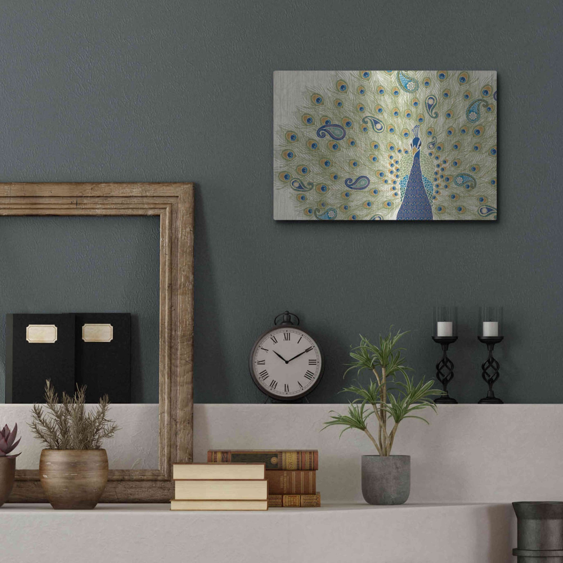 Luxe Metal Art 'Peacock Paradise II' by Veronique Charron, Metal Wall Art,16x12