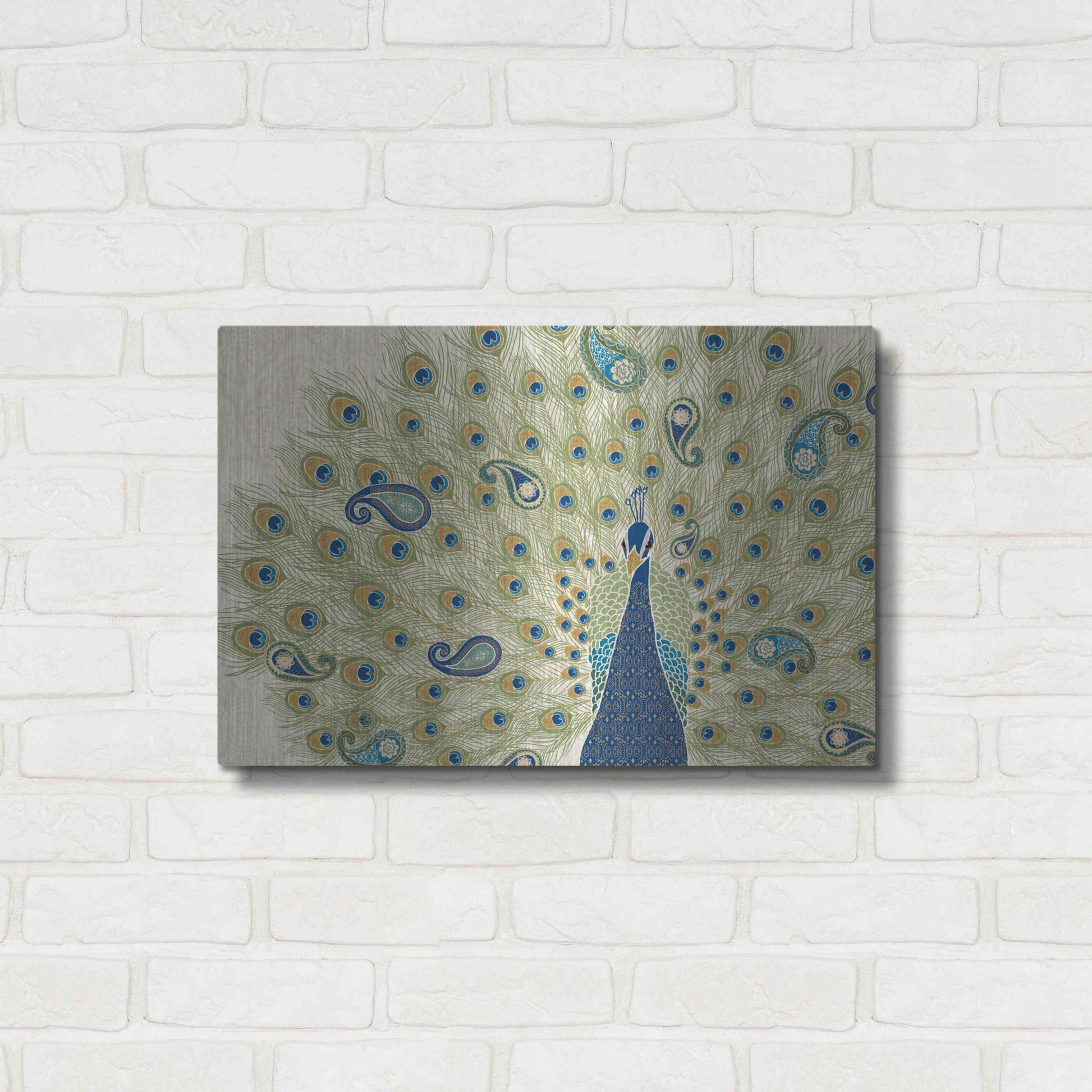 Luxe Metal Art 'Peacock Paradise II' by Veronique Charron, Metal Wall Art,24x16