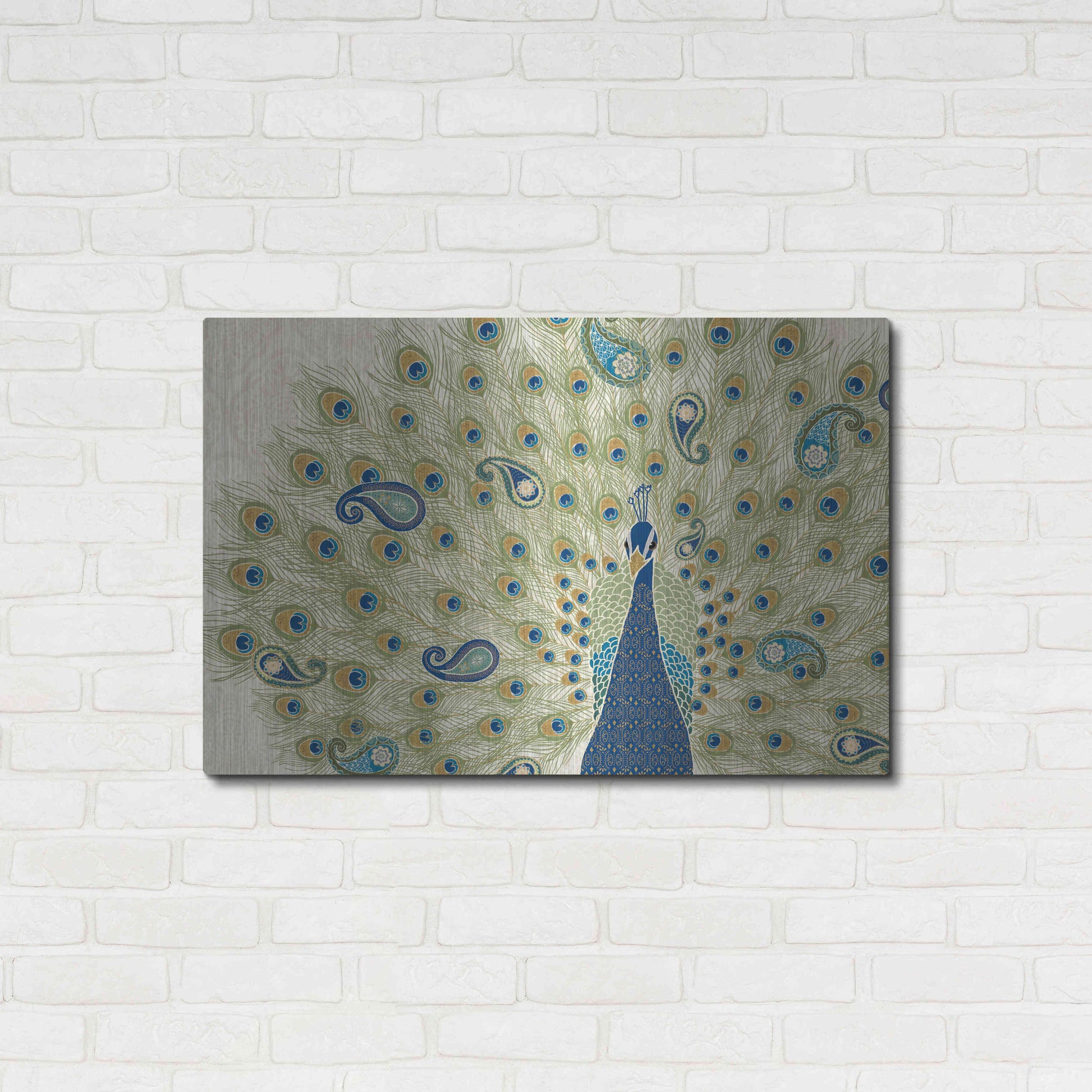 Luxe Metal Art 'Peacock Paradise II' by Veronique Charron, Metal Wall Art,36x24