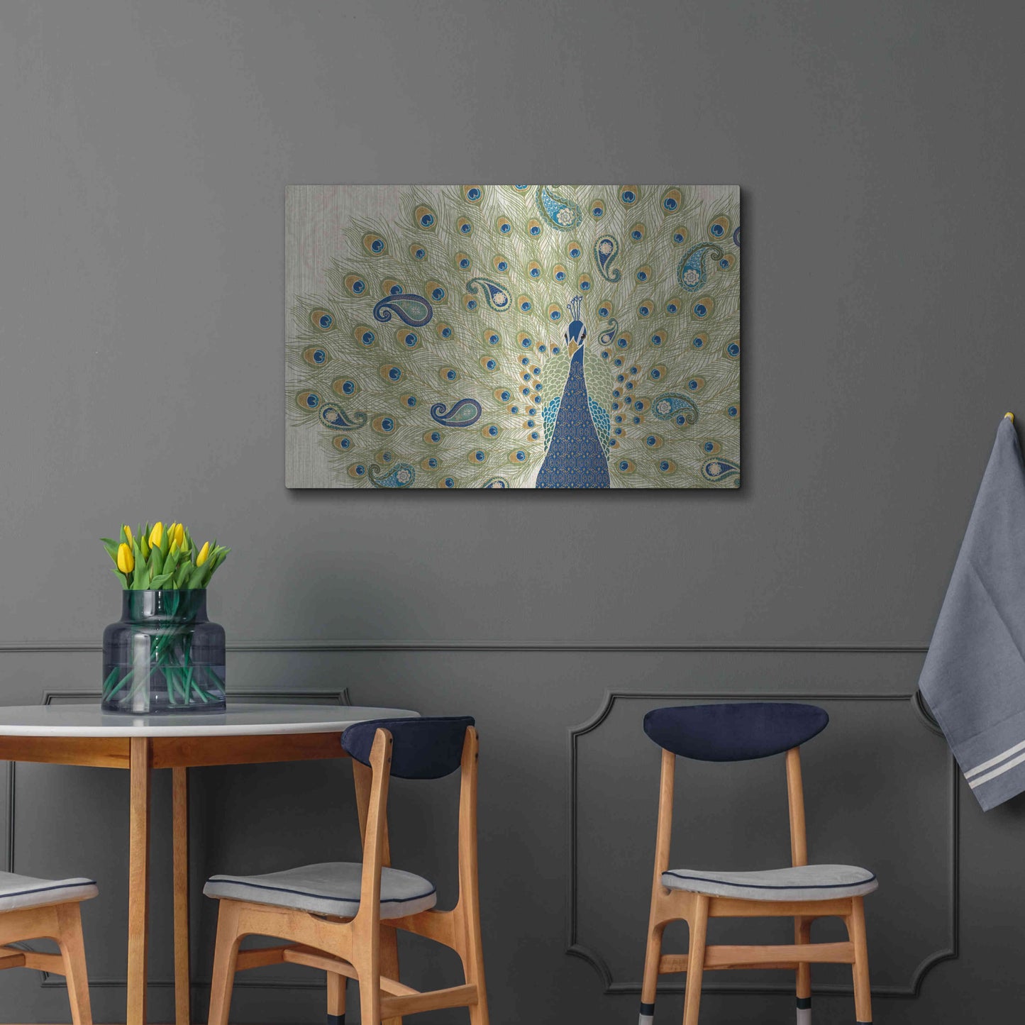 Luxe Metal Art 'Peacock Paradise II' by Veronique Charron, Metal Wall Art,36x24