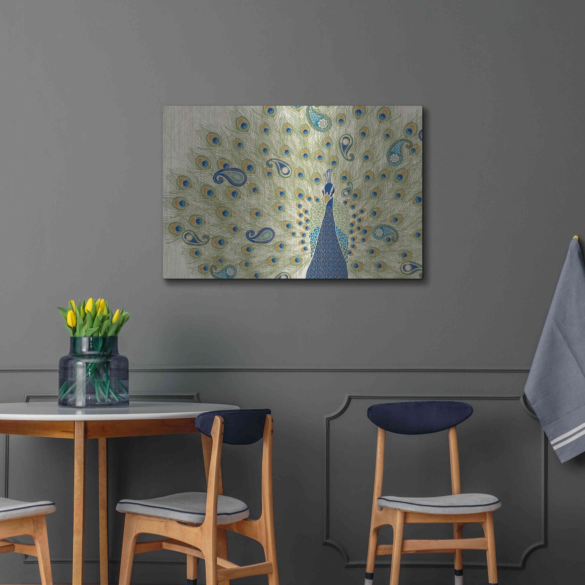 Luxe Metal Art 'Peacock Paradise II' by Veronique Charron, Metal Wall Art,36x24