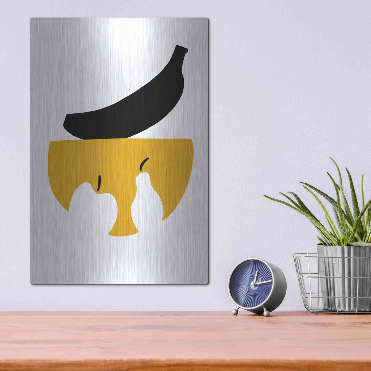 Luxe Metal Art 'Still Life with Black Banana' by Cesare Bellassai, Metal Wall Art,12x16