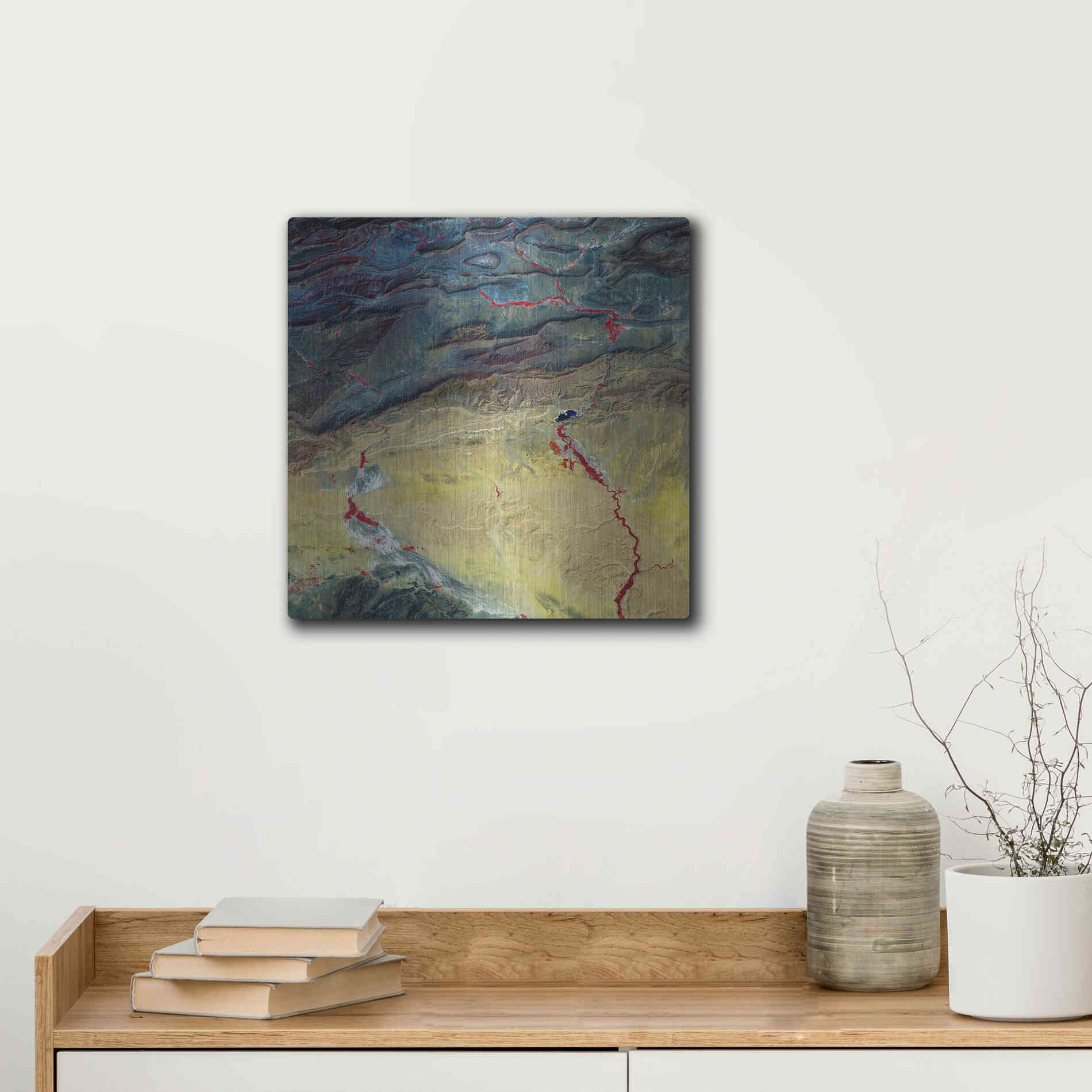 Luxe Metal Art 'Earth as Art: Crimson Streams,' Metal Wall Art,12x12