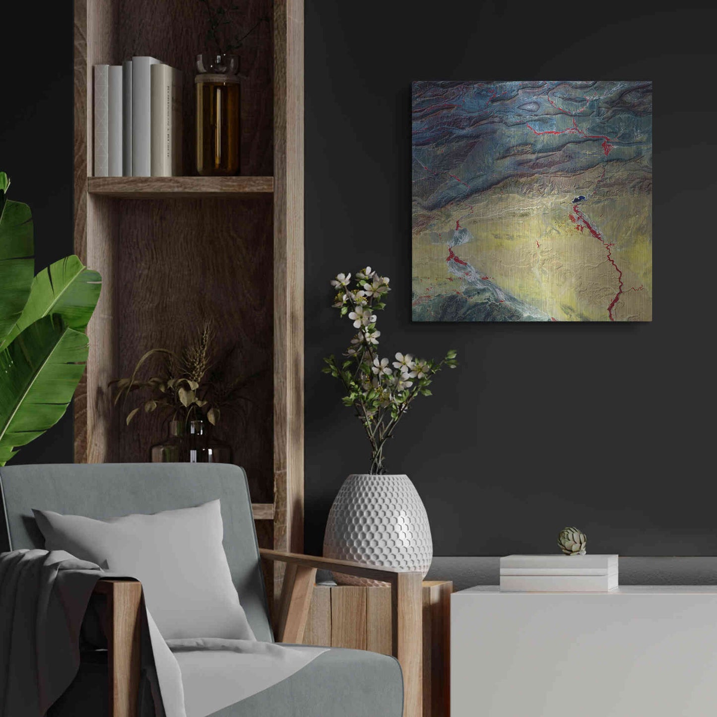 Luxe Metal Art 'Earth as Art: Crimson Streams,' Metal Wall Art,24x24