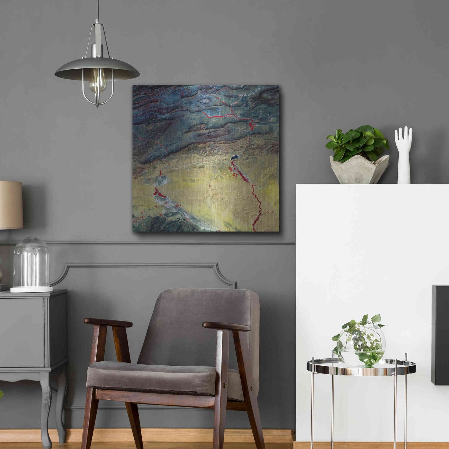 Luxe Metal Art 'Earth as Art: Crimson Streams,' Metal Wall Art,24x24