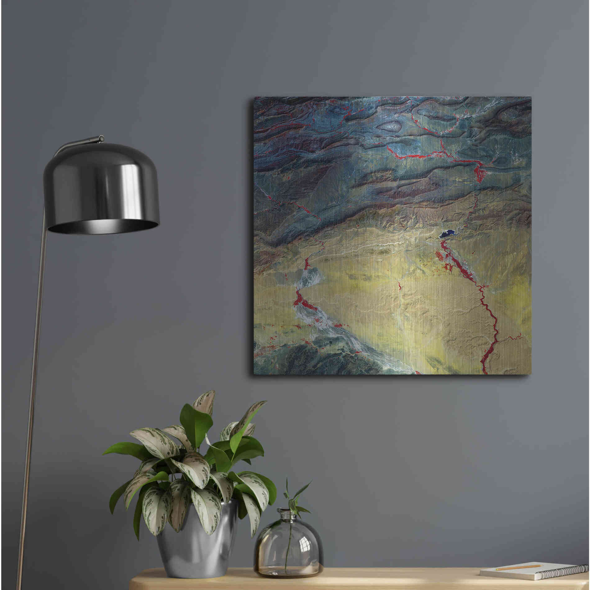 Luxe Metal Art 'Earth as Art: Crimson Streams,' Metal Wall Art,24x24