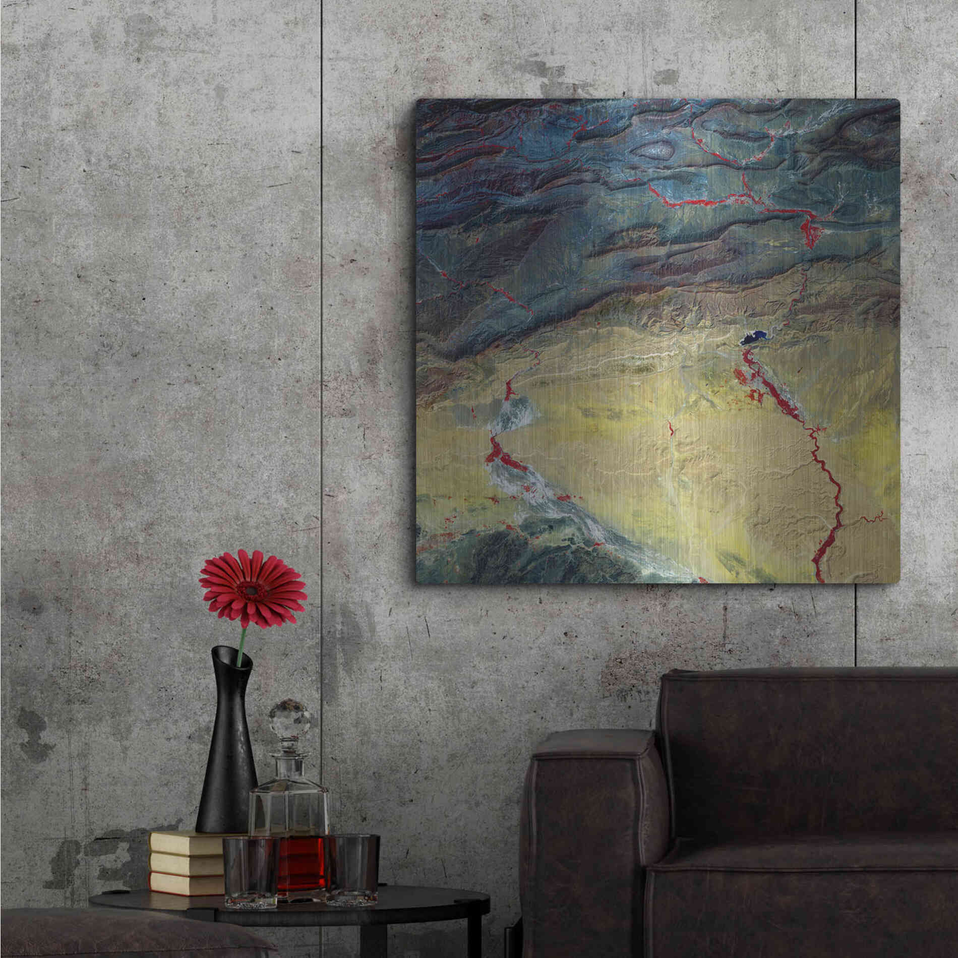 Luxe Metal Art 'Earth as Art: Crimson Streams,' Metal Wall Art,36x36
