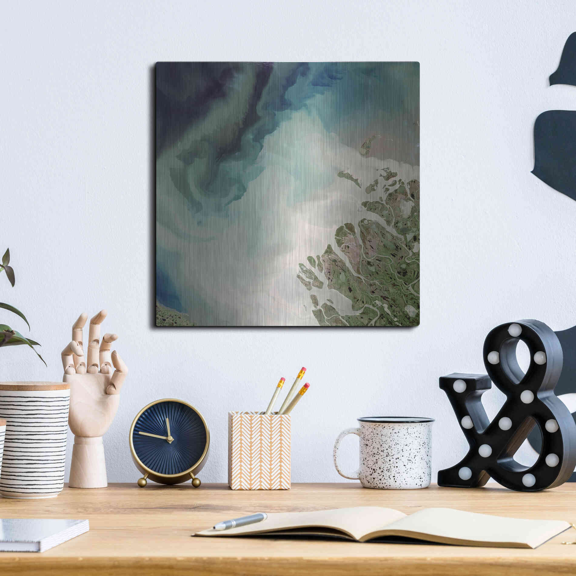 Luxe Metal Art 'Earth as Art: Mackenzie Meets Beaufort,' Metal Wall Art,12x12