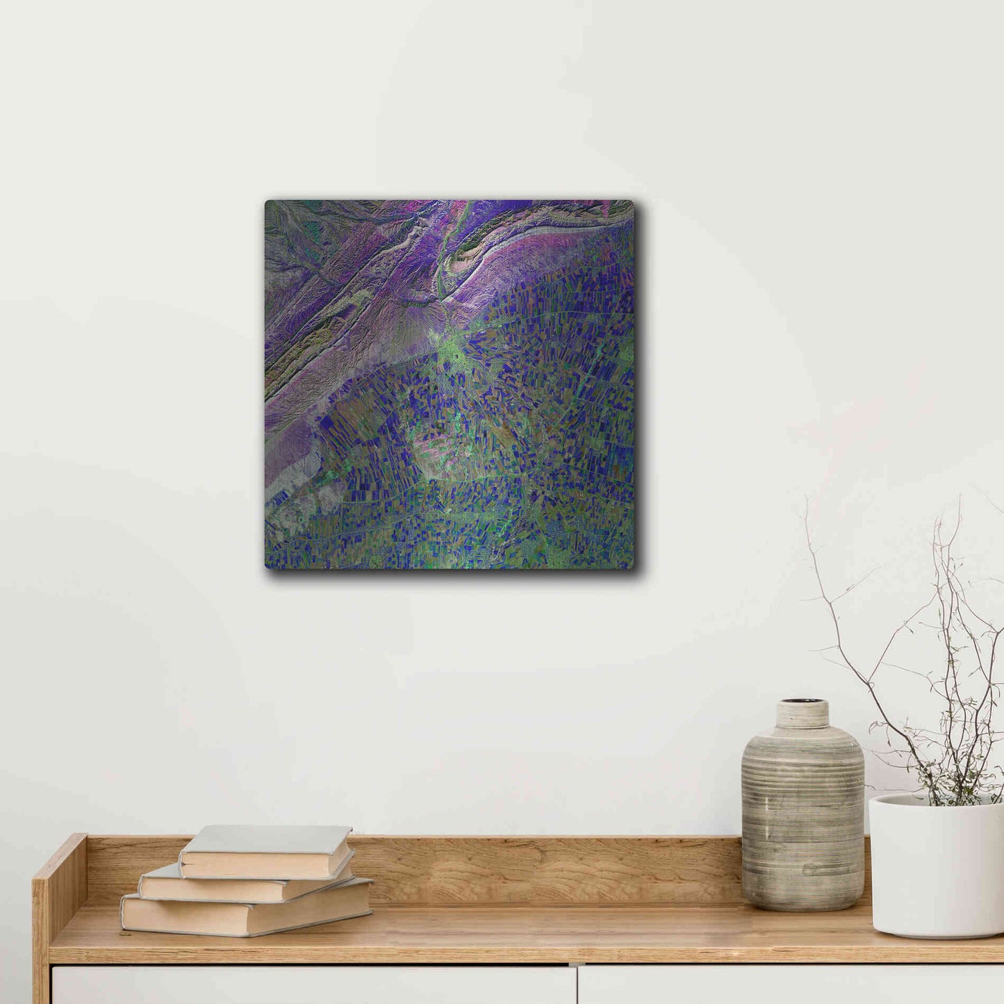 Luxe Metal Art 'Earth as Art: Deep Blue Cubism,' Metal Wall Art,12x12