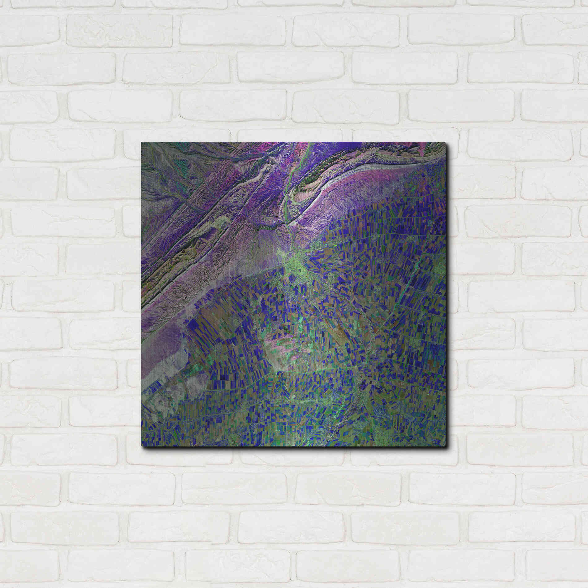 Luxe Metal Art 'Earth as Art: Deep Blue Cubism,' Metal Wall Art,24x24