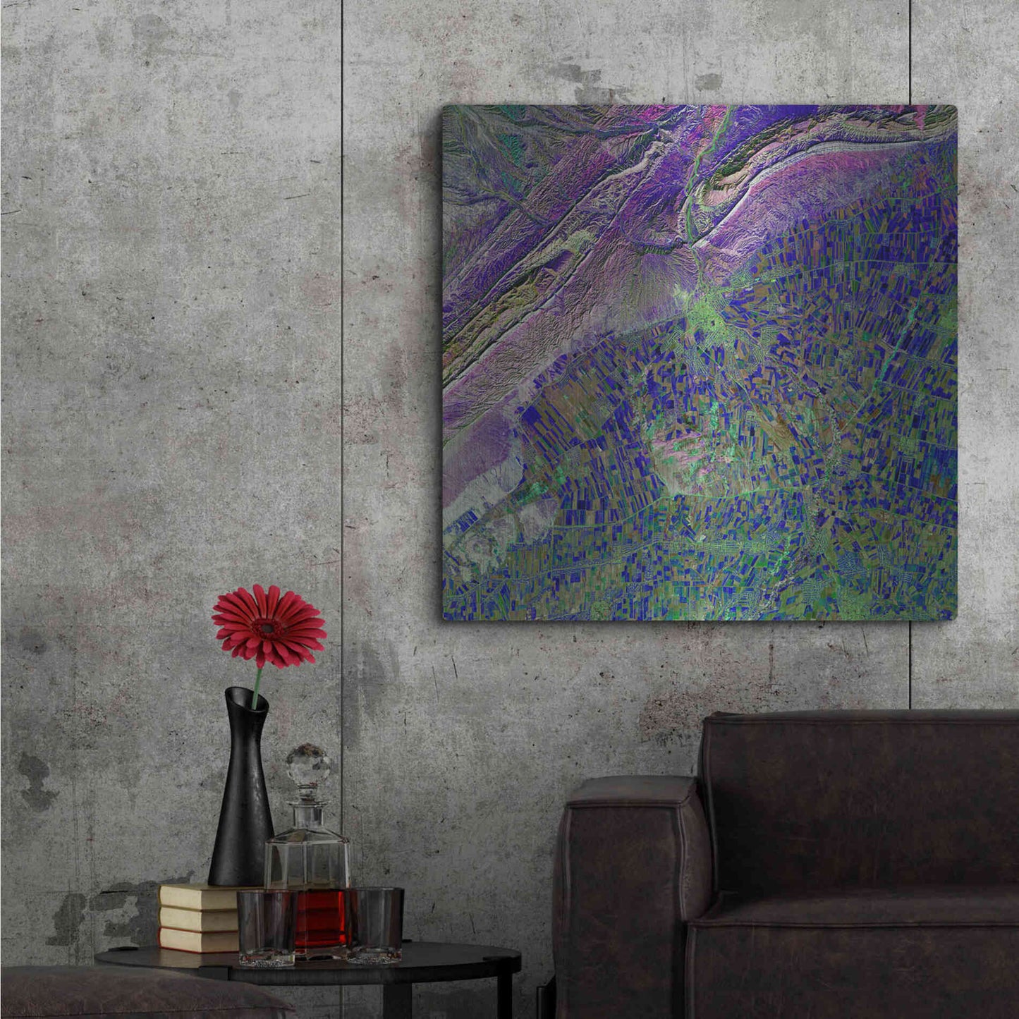 Luxe Metal Art 'Earth as Art: Deep Blue Cubism,' Metal Wall Art,36x36