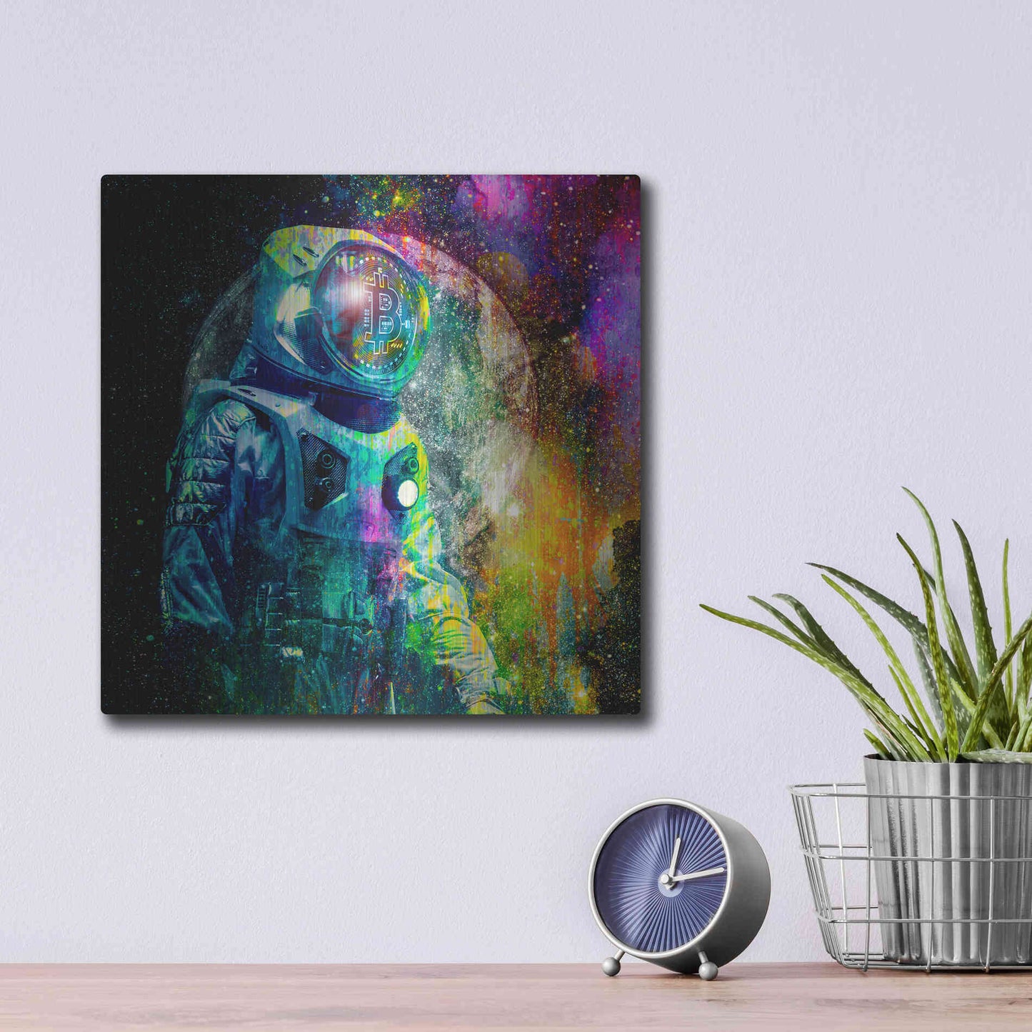 Luxe Metal Art 'BTC Bitcoin Moonlanding,' Metal Wall Art,12x12