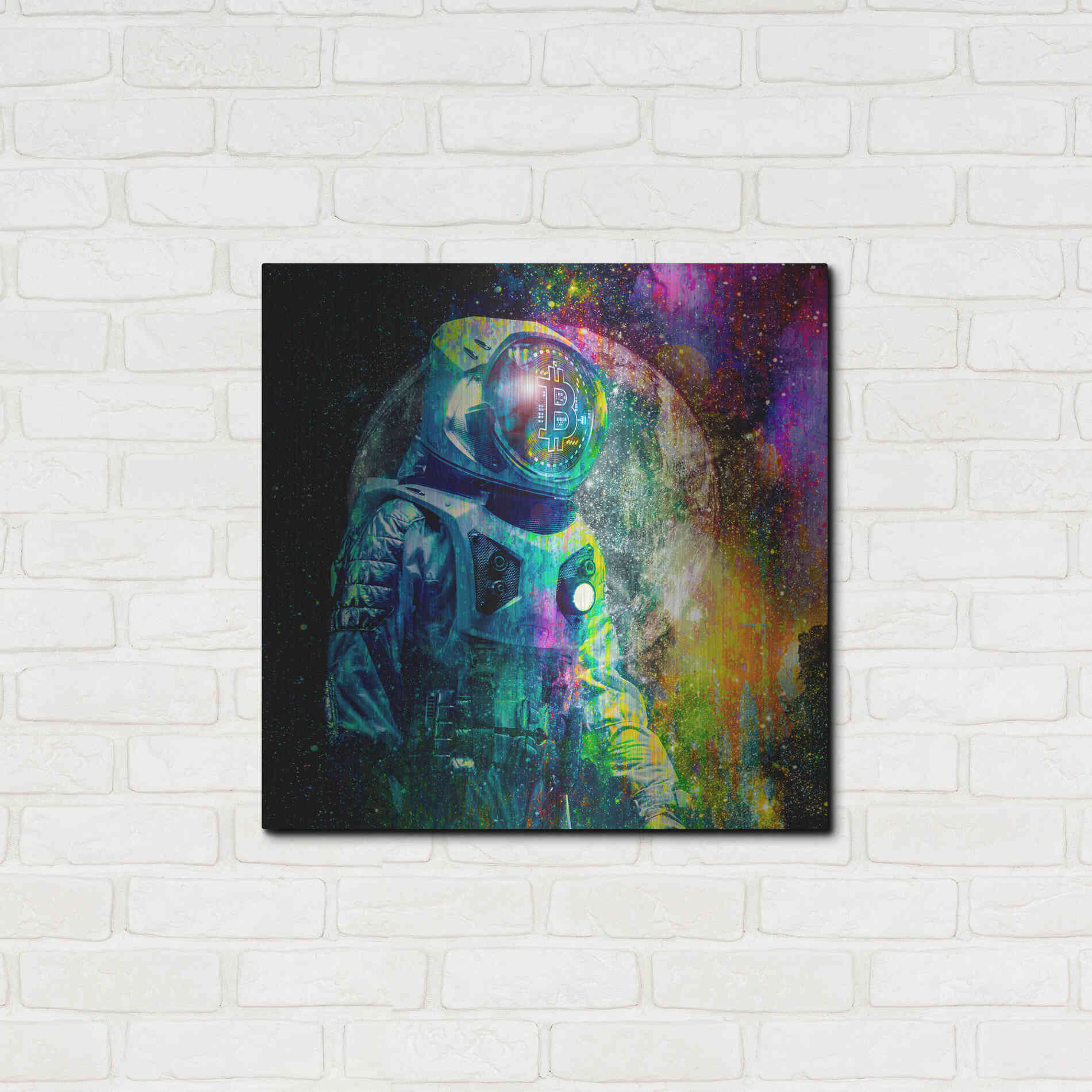 Luxe Metal Art 'BTC Bitcoin Moonlanding,' Metal Wall Art,24x24