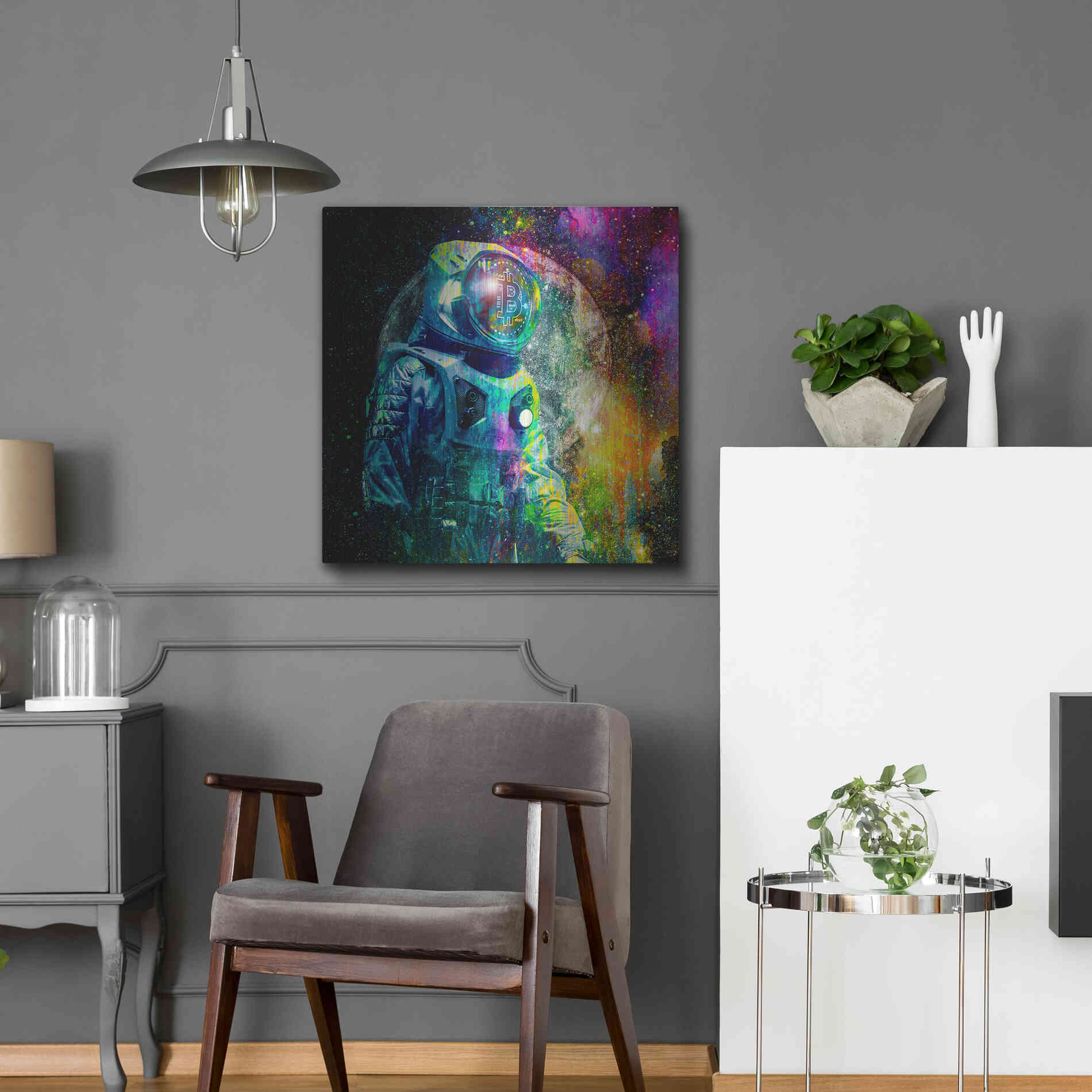 Luxe Metal Art 'BTC Bitcoin Moonlanding,' Metal Wall Art,24x24