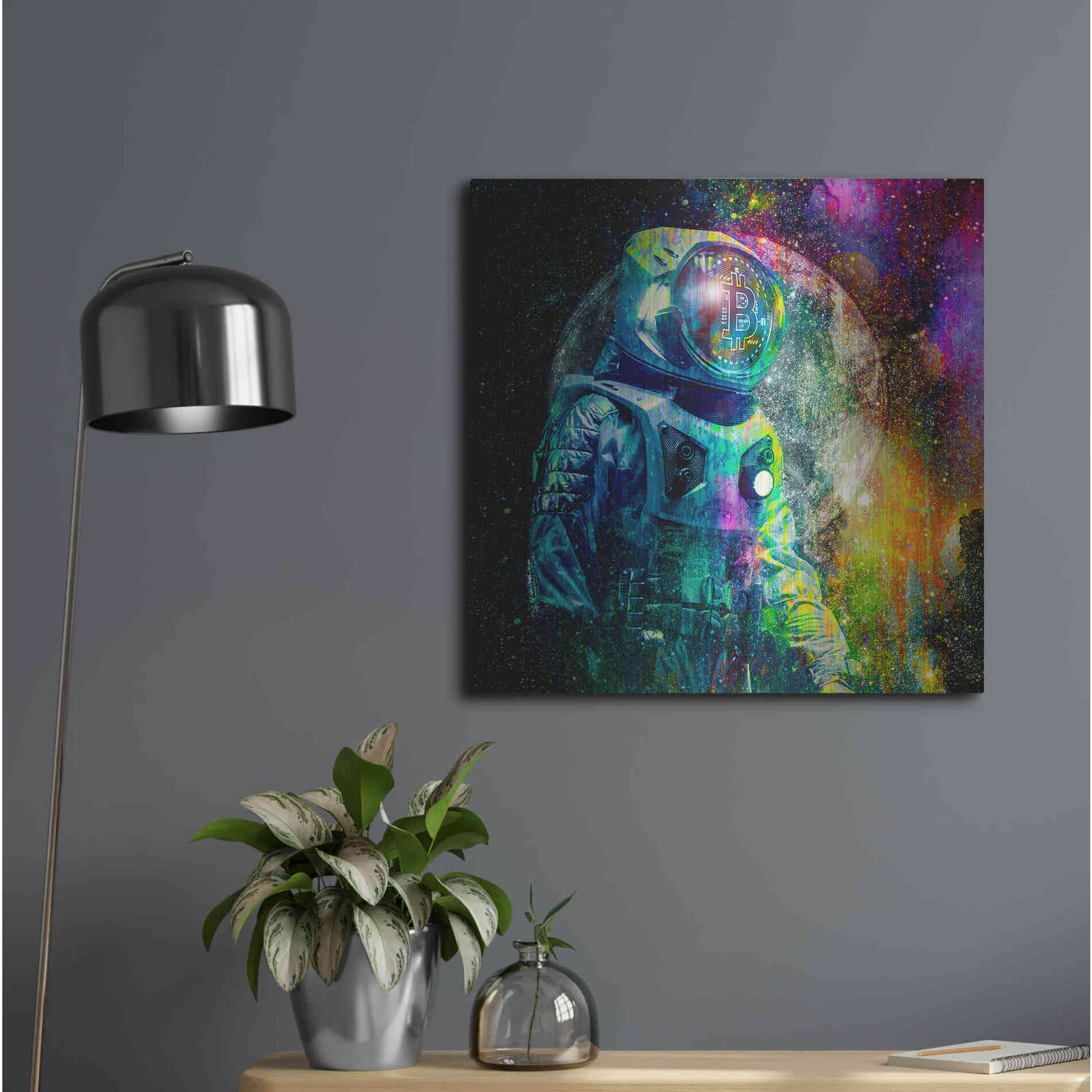 Luxe Metal Art 'BTC Bitcoin Moonlanding,' Metal Wall Art,24x24