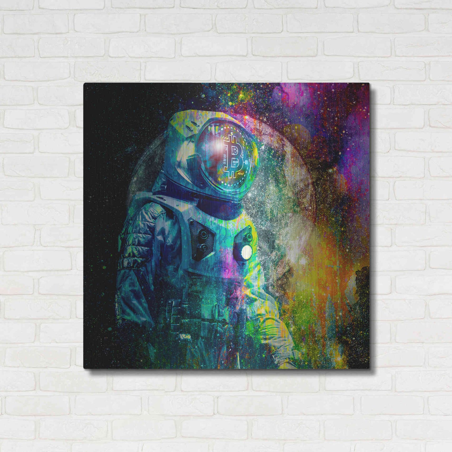 Luxe Metal Art 'BTC Bitcoin Moonlanding,' Metal Wall Art,36x36