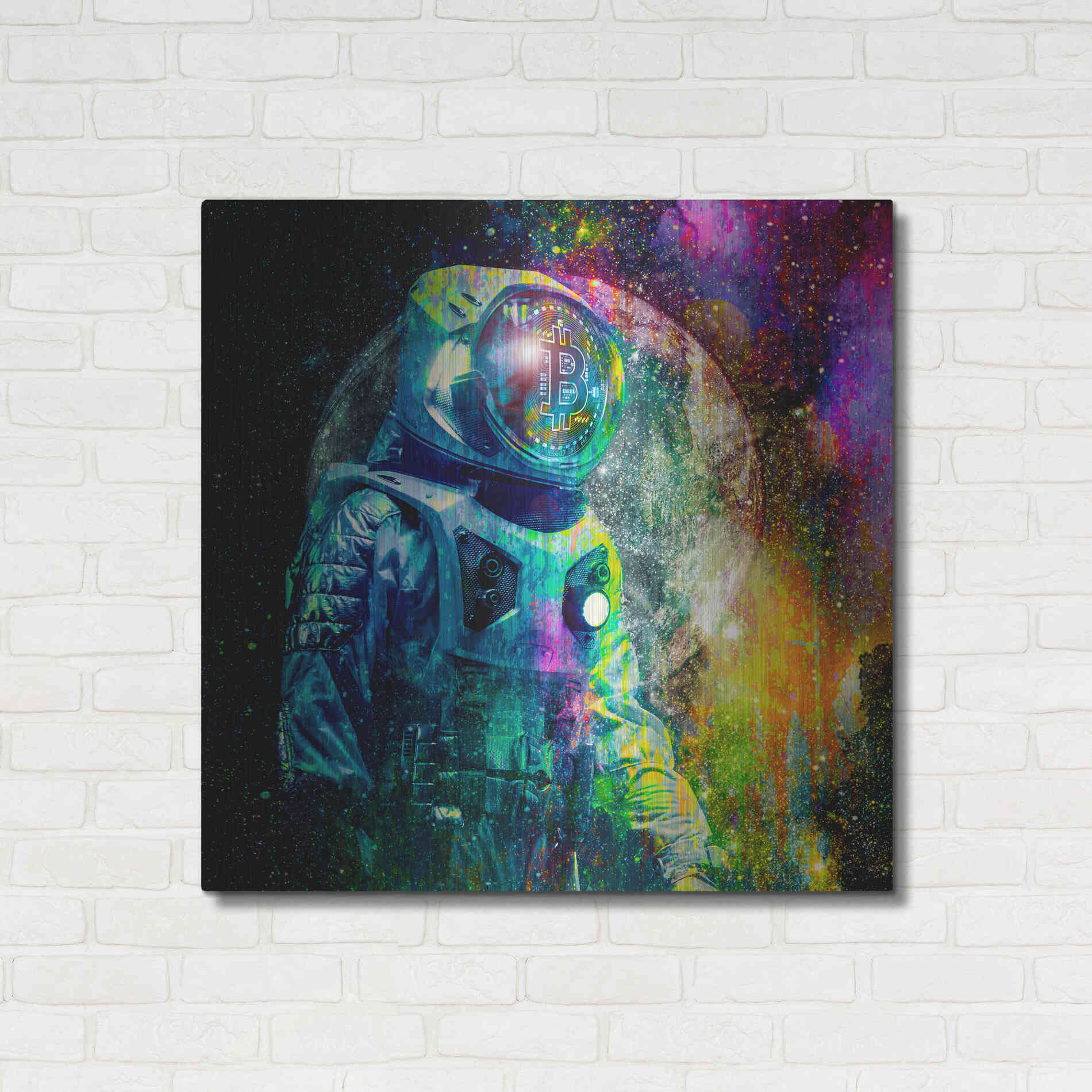 Luxe Metal Art 'BTC Bitcoin Moonlanding,' Metal Wall Art,36x36