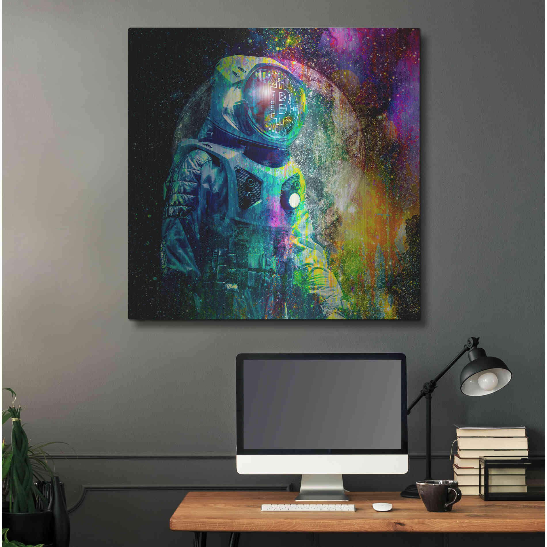 Luxe Metal Art 'BTC Bitcoin Moonlanding,' Metal Wall Art,36x36