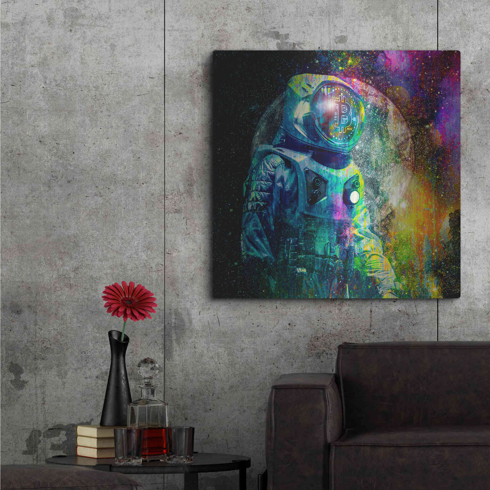 Luxe Metal Art 'BTC Bitcoin Moonlanding,' Metal Wall Art,36x36