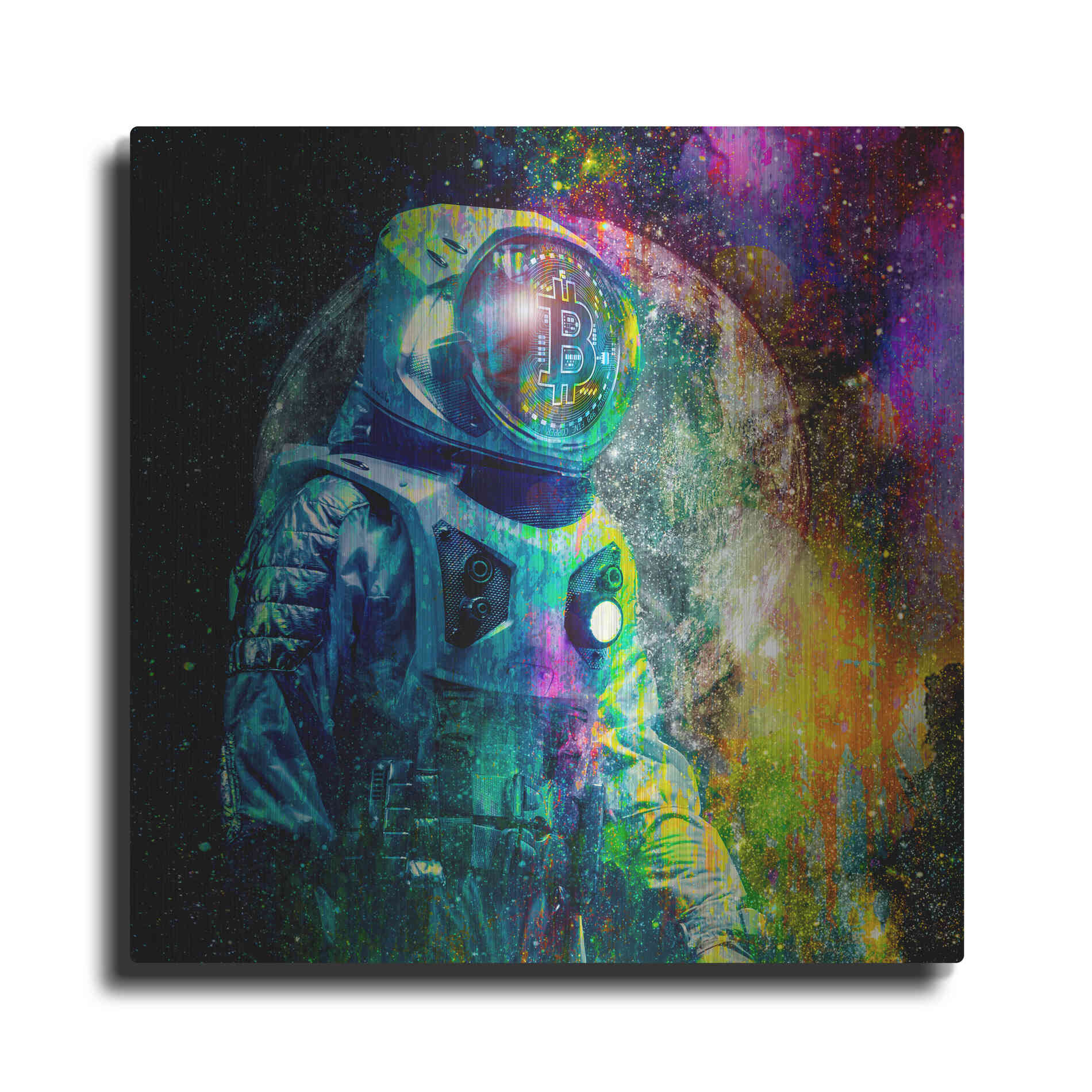 Luxe Metal Art 'BTC Bitcoin Moonlanding,' Metal Wall Art