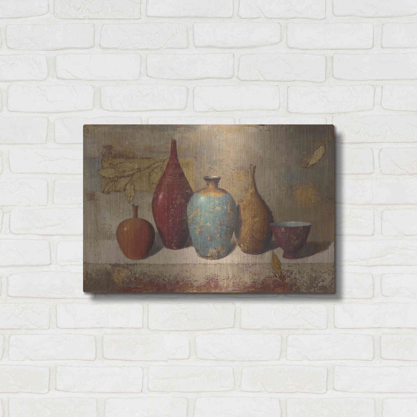 Luxe Metal Art 'Leaves and Vessels' by James Wiens, Metal Wall Art,24x16