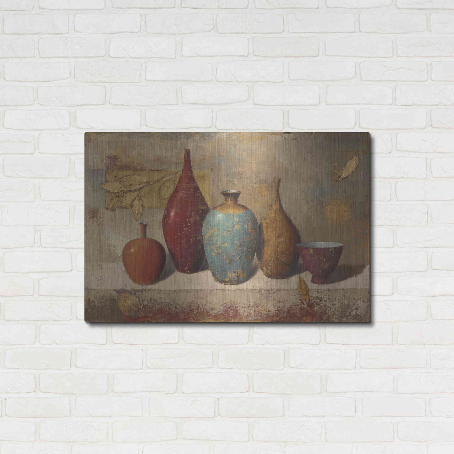 Luxe Metal Art 'Leaves and Vessels' by James Wiens, Metal Wall Art,36x24