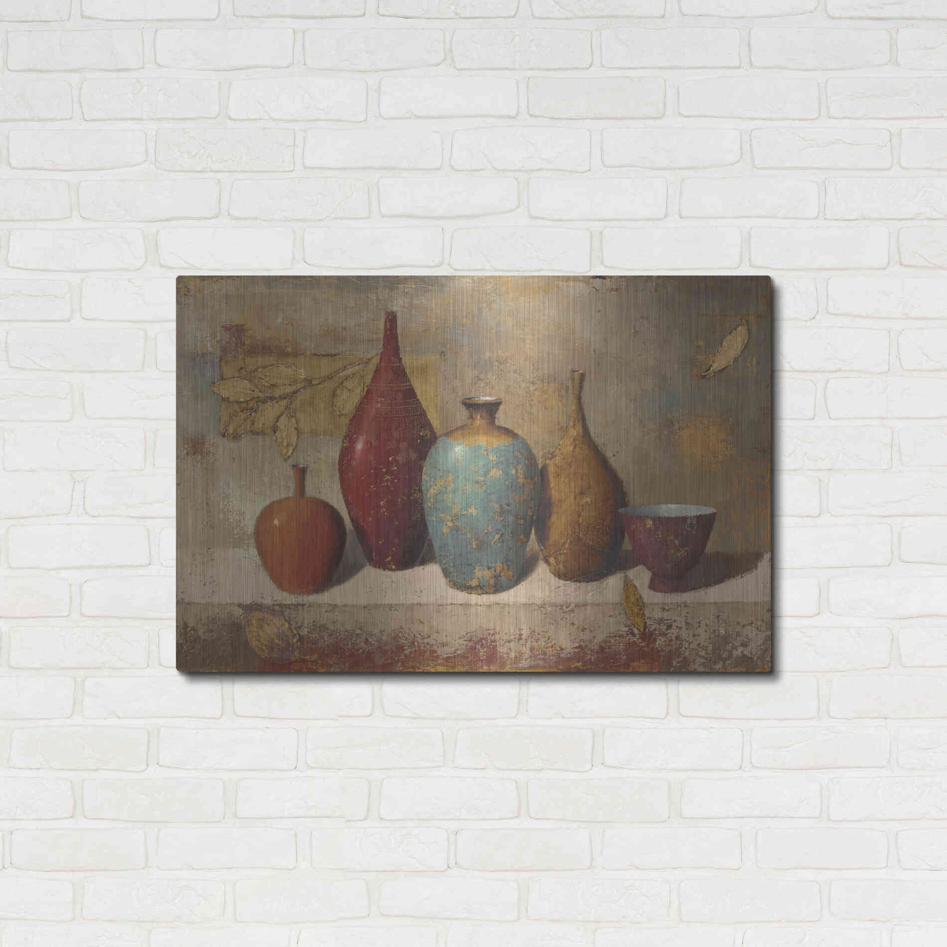 Luxe Metal Art 'Leaves and Vessels' by James Wiens, Metal Wall Art,36x24