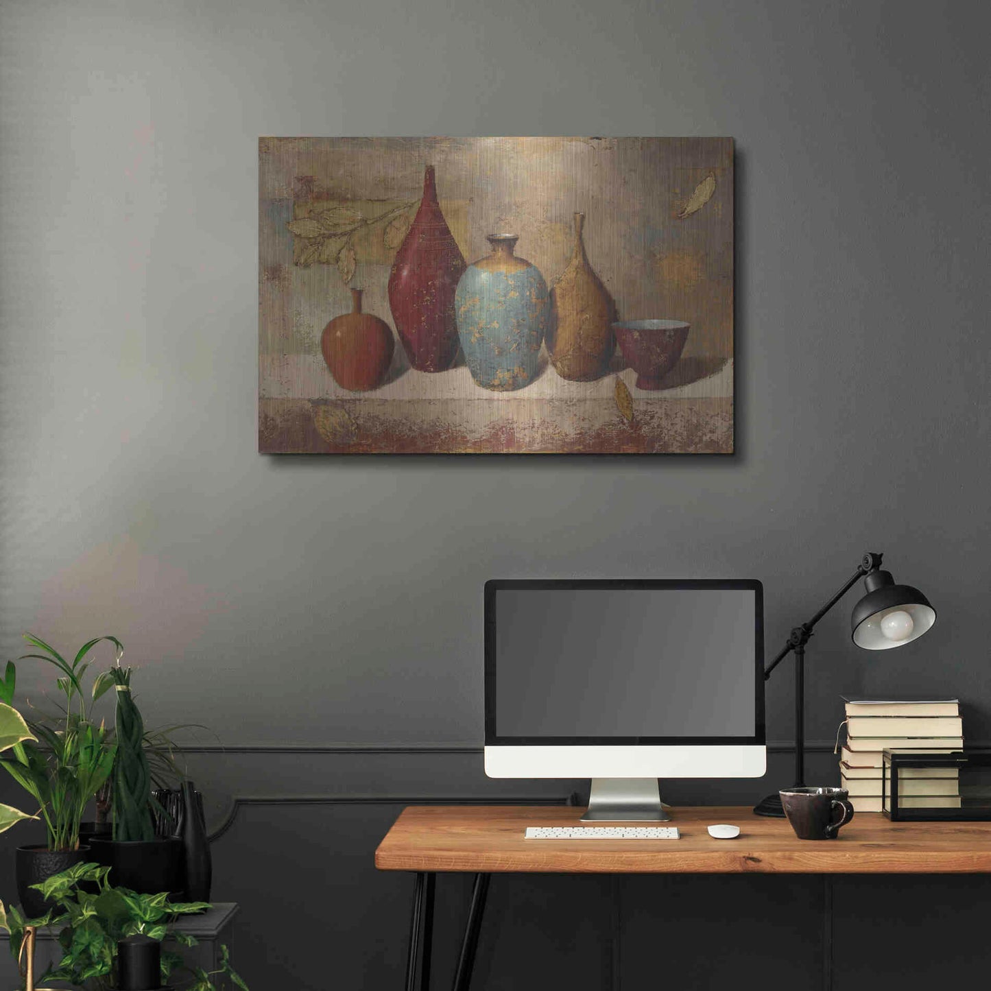 Luxe Metal Art 'Leaves and Vessels' by James Wiens, Metal Wall Art,36x24