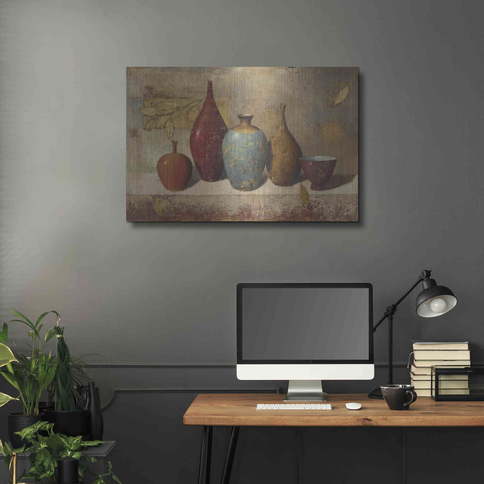 Luxe Metal Art 'Leaves and Vessels' by James Wiens, Metal Wall Art,36x24