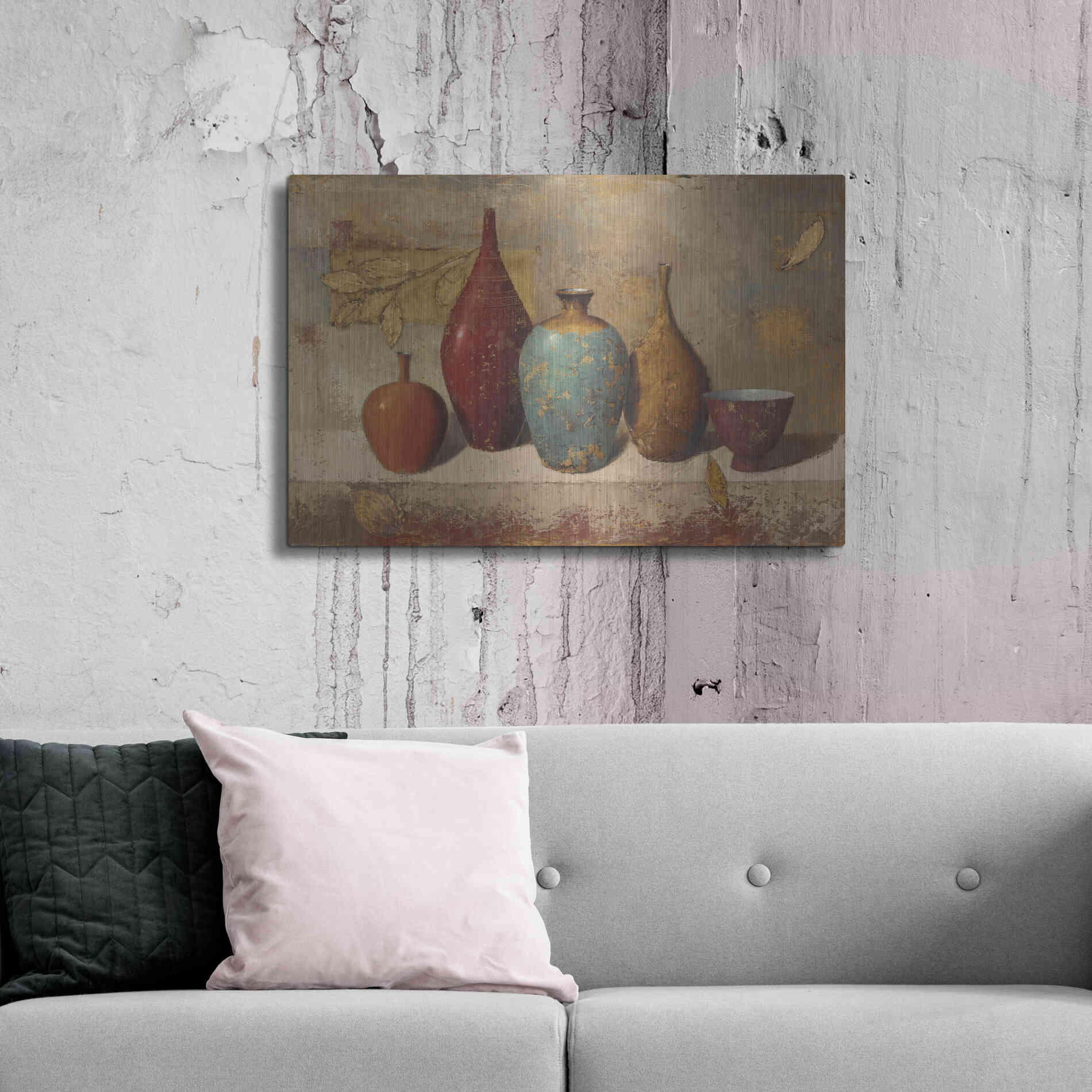 Luxe Metal Art 'Leaves and Vessels' by James Wiens, Metal Wall Art,36x24