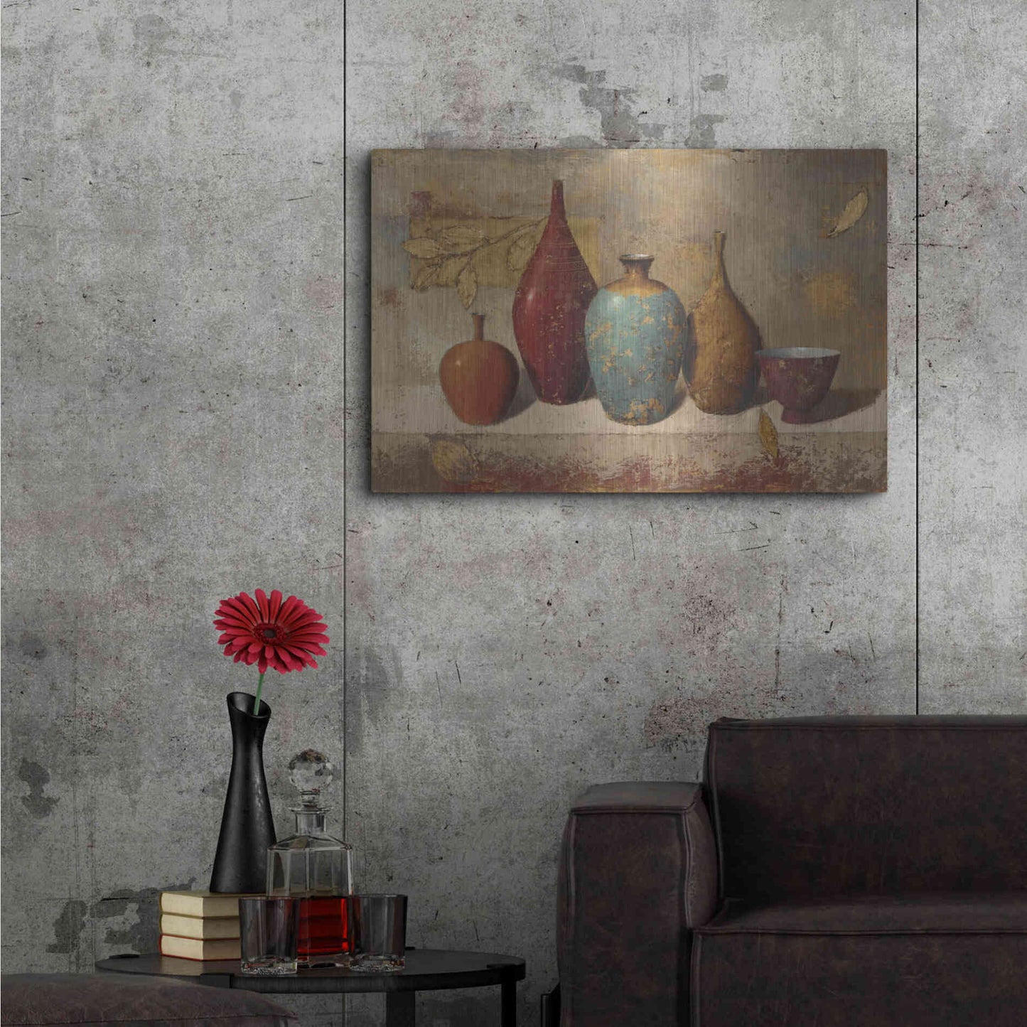 Luxe Metal Art 'Leaves and Vessels' by James Wiens, Metal Wall Art,36x24