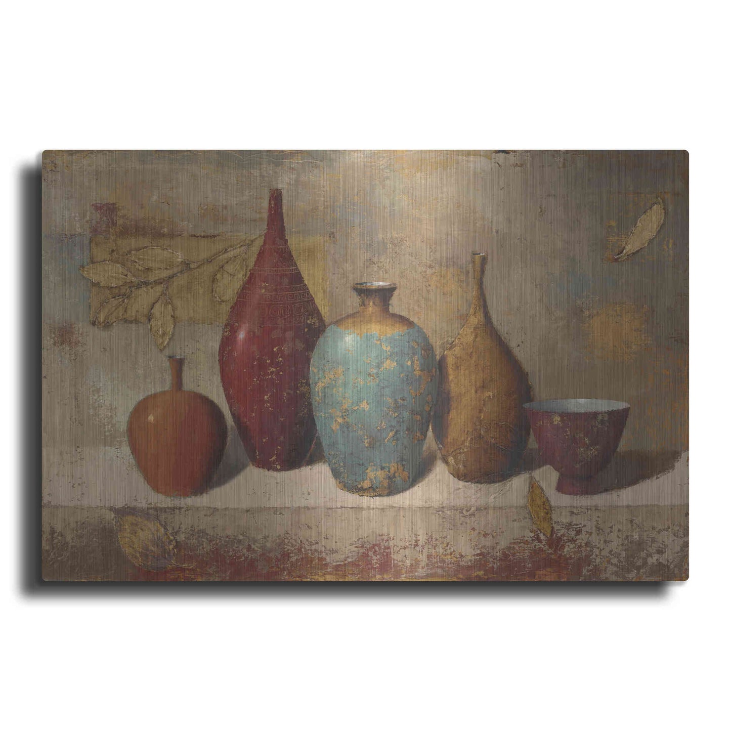 Luxe Metal Art 'Leaves and Vessels' by James Wiens, Metal Wall Art