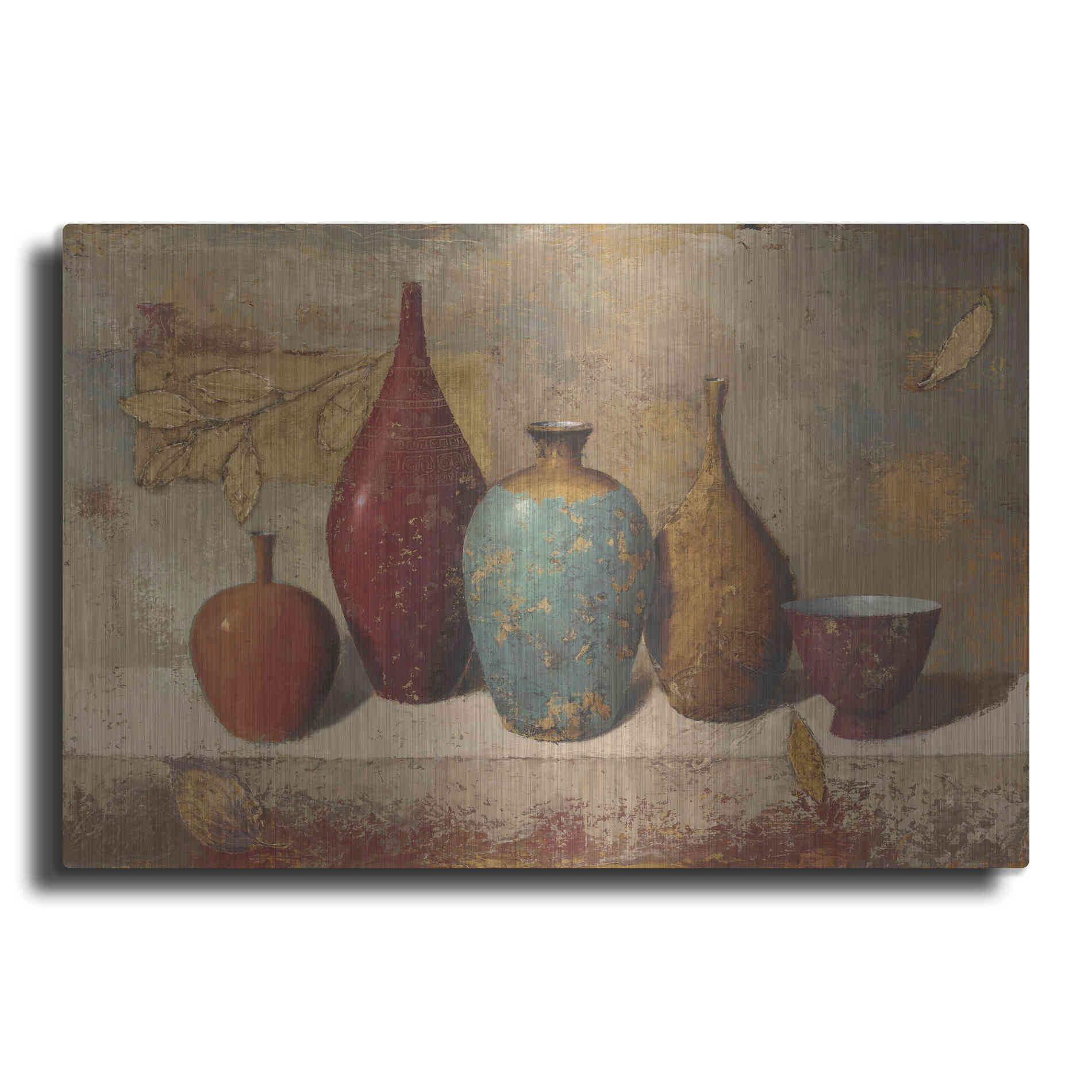Luxe Metal Art 'Leaves and Vessels' by James Wiens, Metal Wall Art