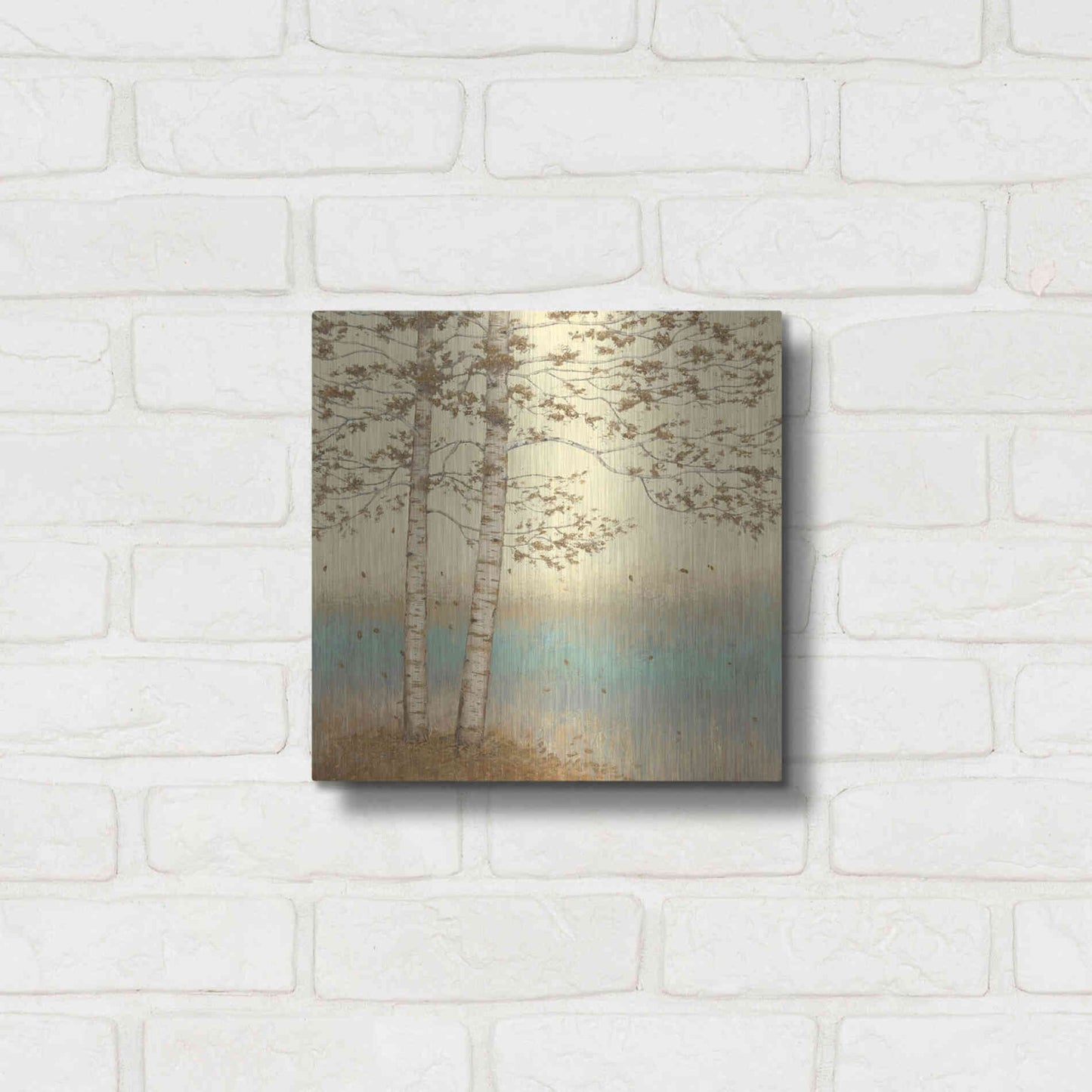 Luxe Metal Art 'Golden Birch I' by James Wiens, Metal Wall Art,12x12