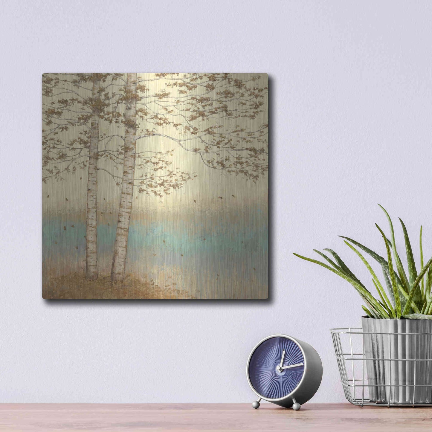 Luxe Metal Art 'Golden Birch I' by James Wiens, Metal Wall Art,12x12