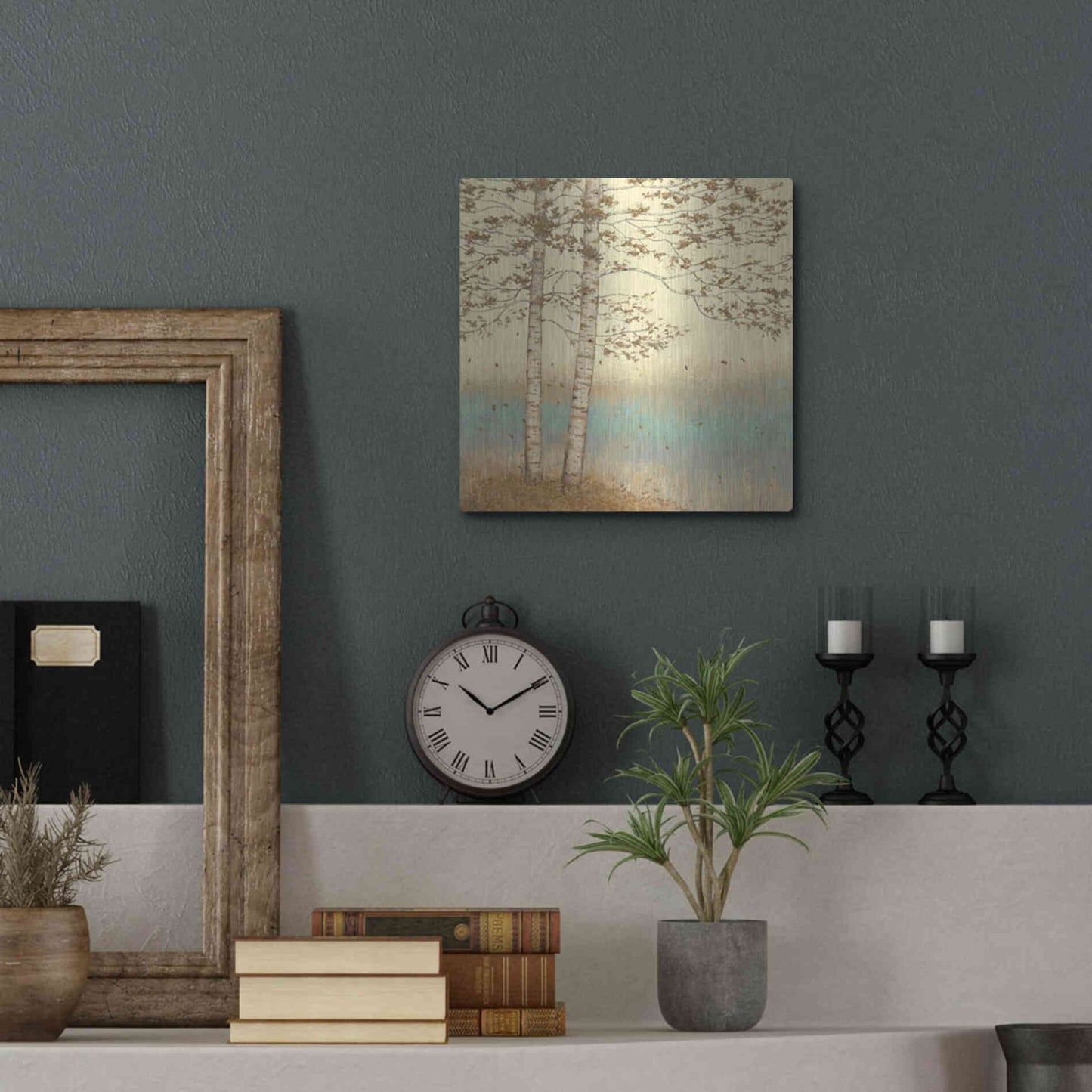 Luxe Metal Art 'Golden Birch I' by James Wiens, Metal Wall Art,12x12