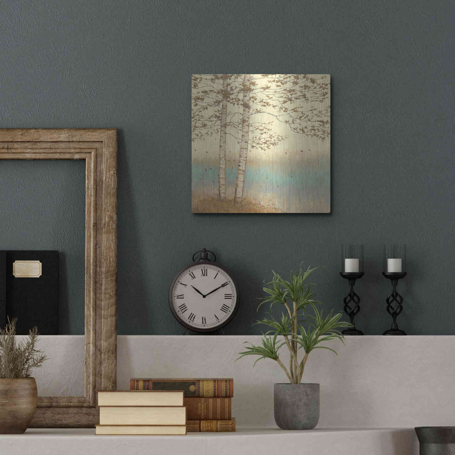 Luxe Metal Art 'Golden Birch I' by James Wiens, Metal Wall Art,12x12