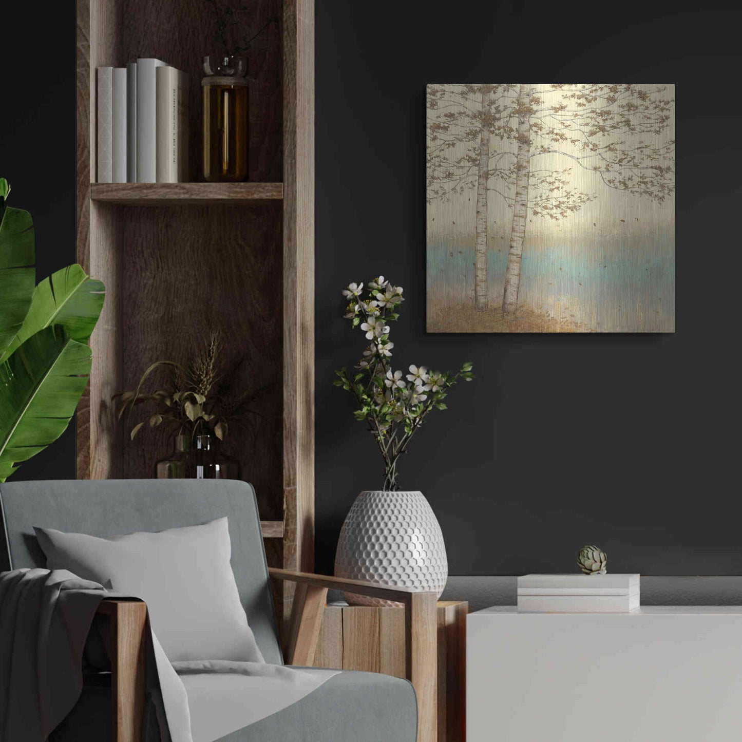 Luxe Metal Art 'Golden Birch I' by James Wiens, Metal Wall Art,24x24