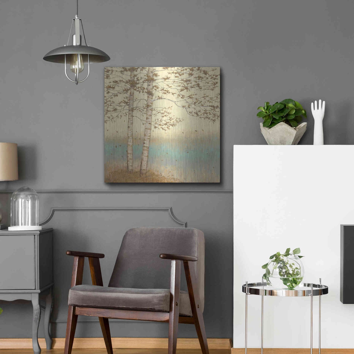 Luxe Metal Art 'Golden Birch I' by James Wiens, Metal Wall Art,24x24