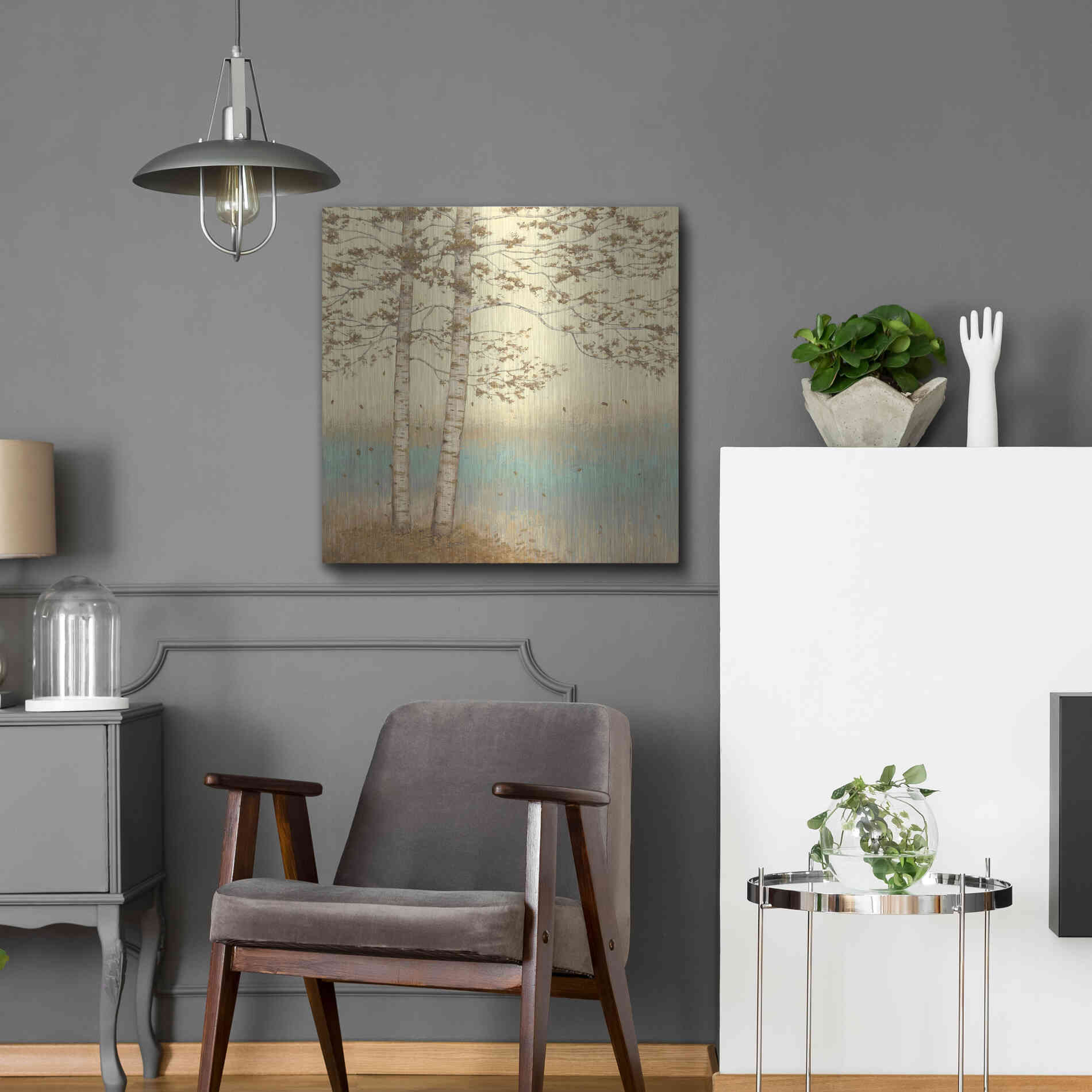 Luxe Metal Art 'Golden Birch I' by James Wiens, Metal Wall Art,24x24